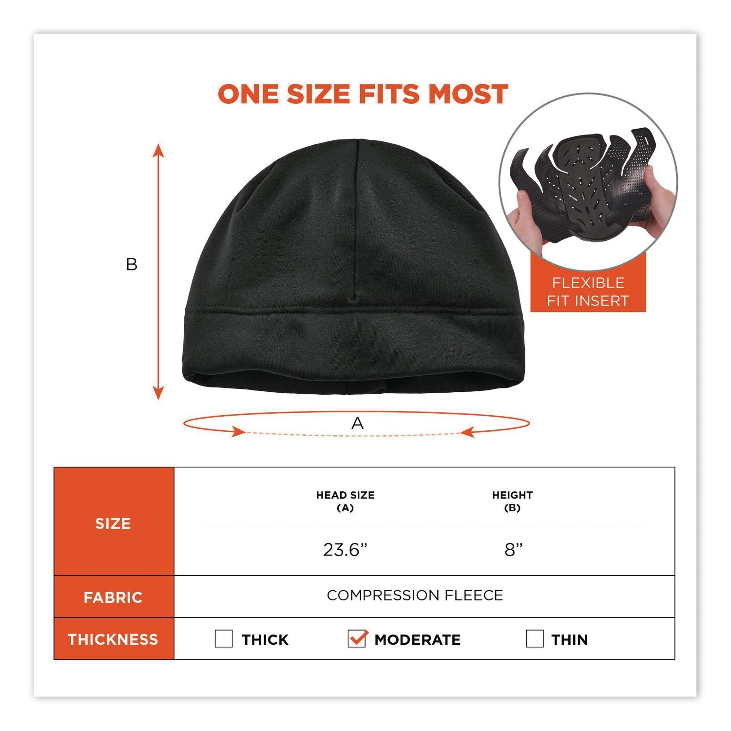 N-Ferno 6808ZI Zippered Winter Beanie Hat With Bump Cap, One Size Fits Most, Black