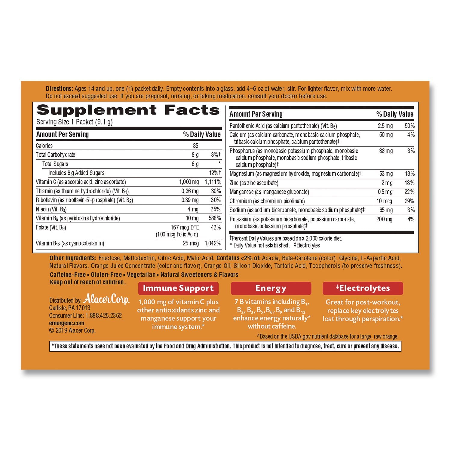 Vitamin C Drink Mix, 1, 000 Mg Vitamin C, Super Orange, 60/Pack