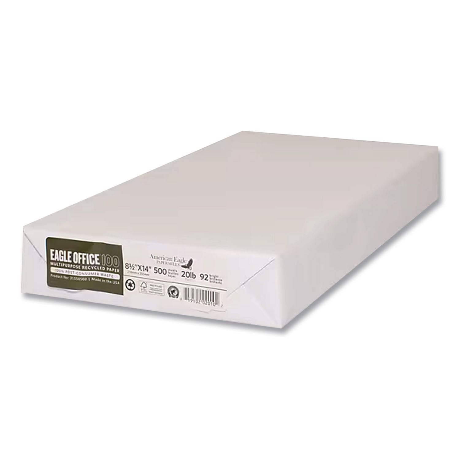Recycled Multipurpose Paper, 92 Bright, 20 Lb Bond Weight, 8.5 X 14, White, 500/Ream