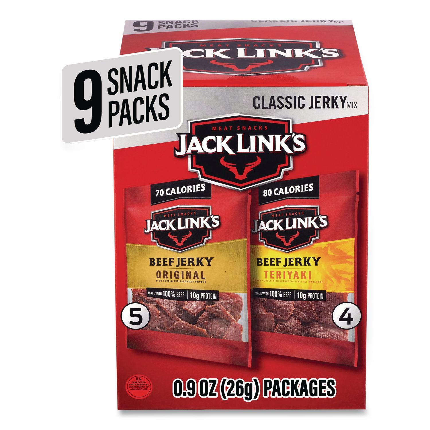 Beef Jerky Variety Pack, Original/Teriyaki, 8.1 Oz Bag, 9/Carton