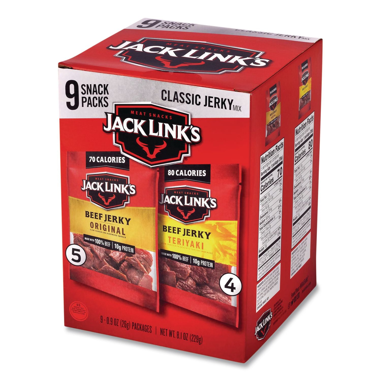 Beef Jerky Variety Pack, Original/Teriyaki, 8.1 Oz Bag, 9/Carton