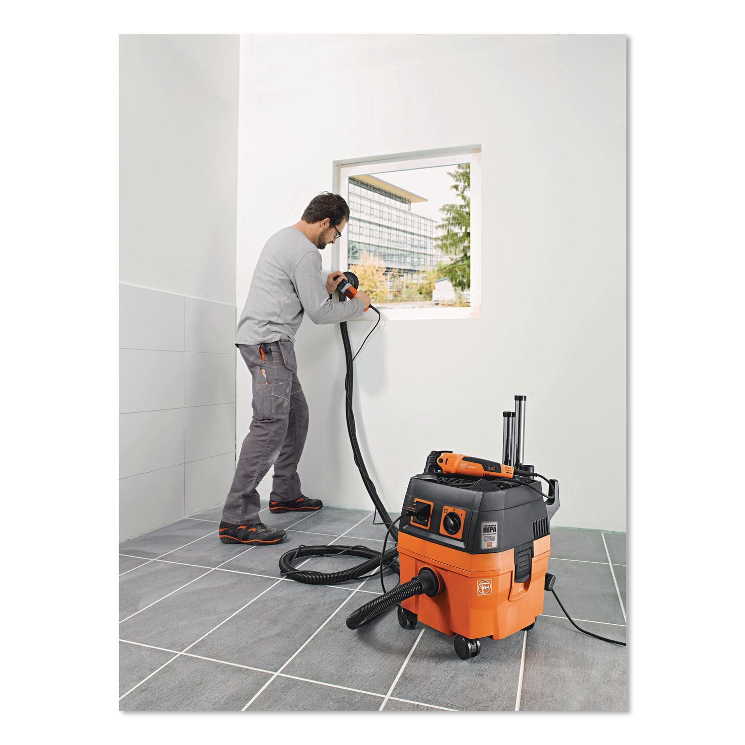 Turbo I PRO Set HEPA Wet/Dry Dust Extractor Vacuum, 5.8 Gal Tank Capacity, Orange/Black