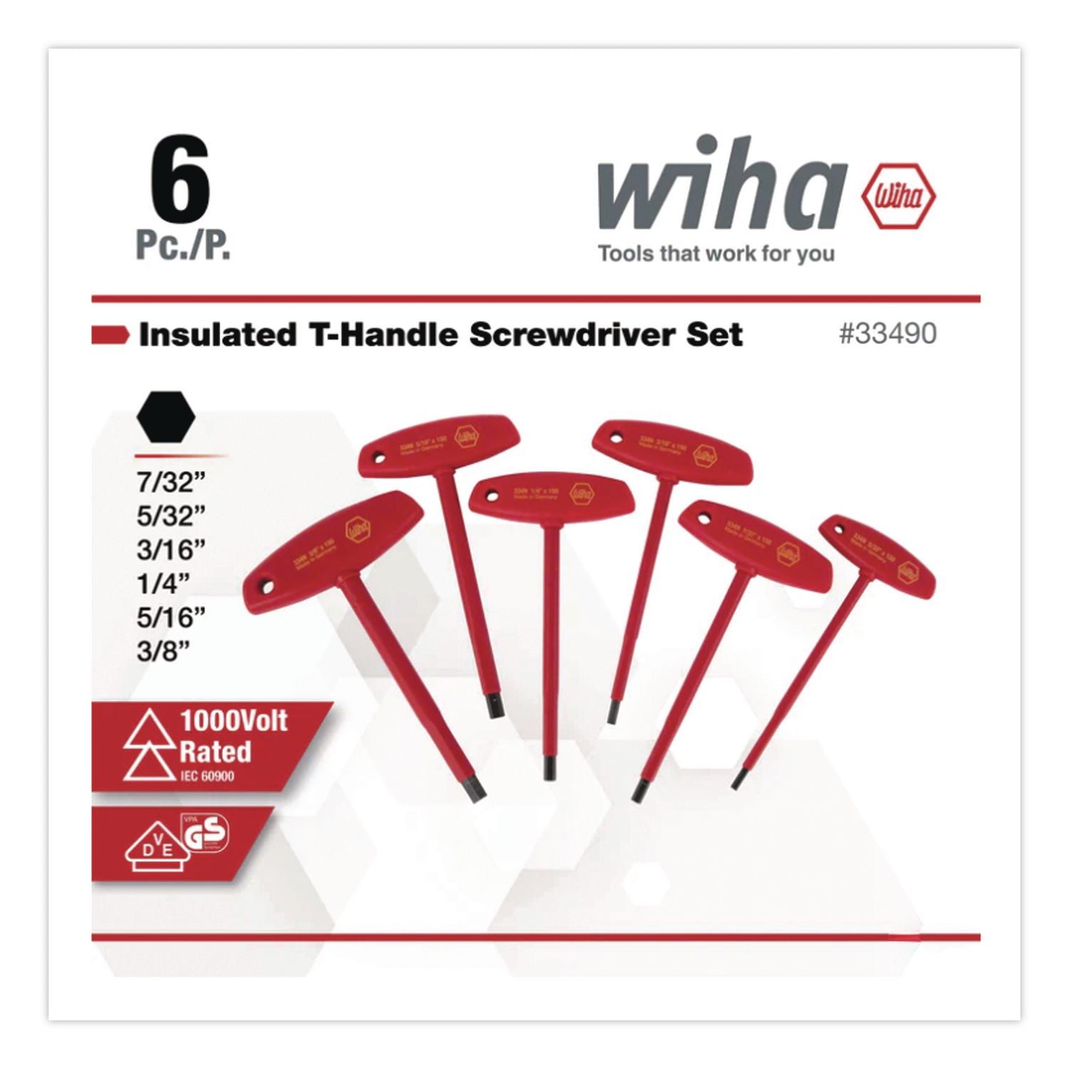 6-Piece Insulated T-Handle Inch Hex Screwdriver Set