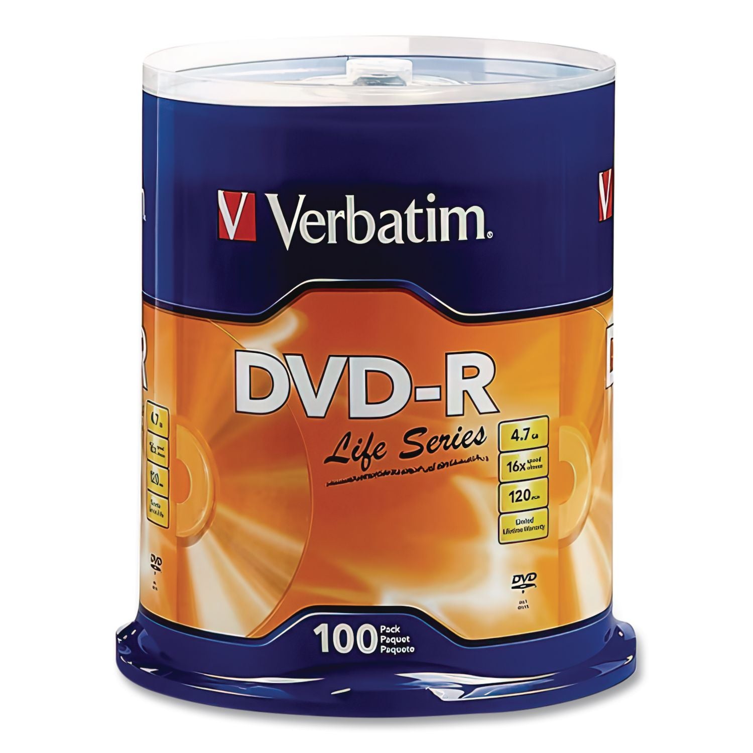 DVD-R Lifeseries Branded Disc, 4.7 GB, 16X, Spindle, Silver, 100/Pack
