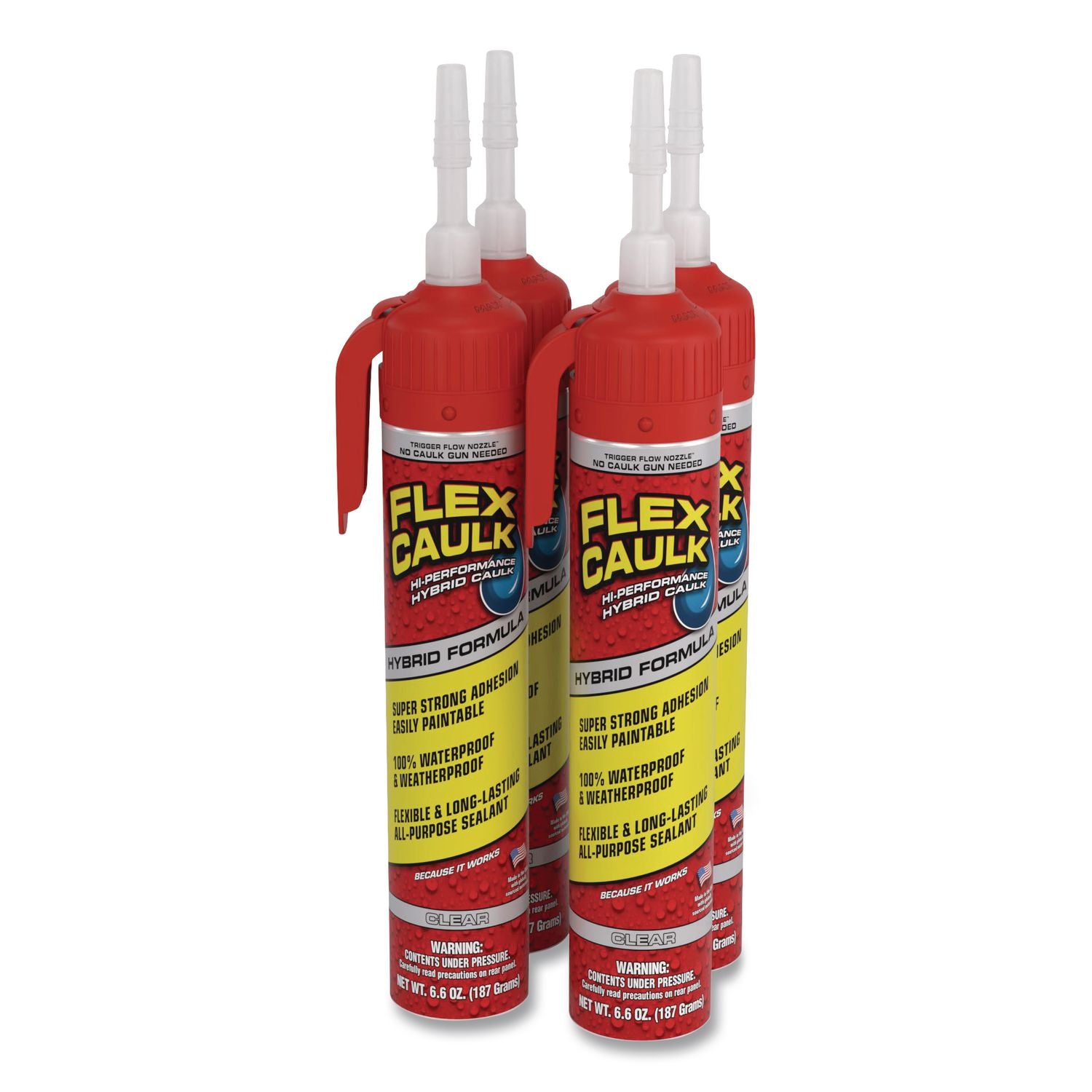 Flex Caulk Hi-Performance Hybrid Caulk, 6.6 Oz Aerosol Can, Dries Clear, 4/Carton