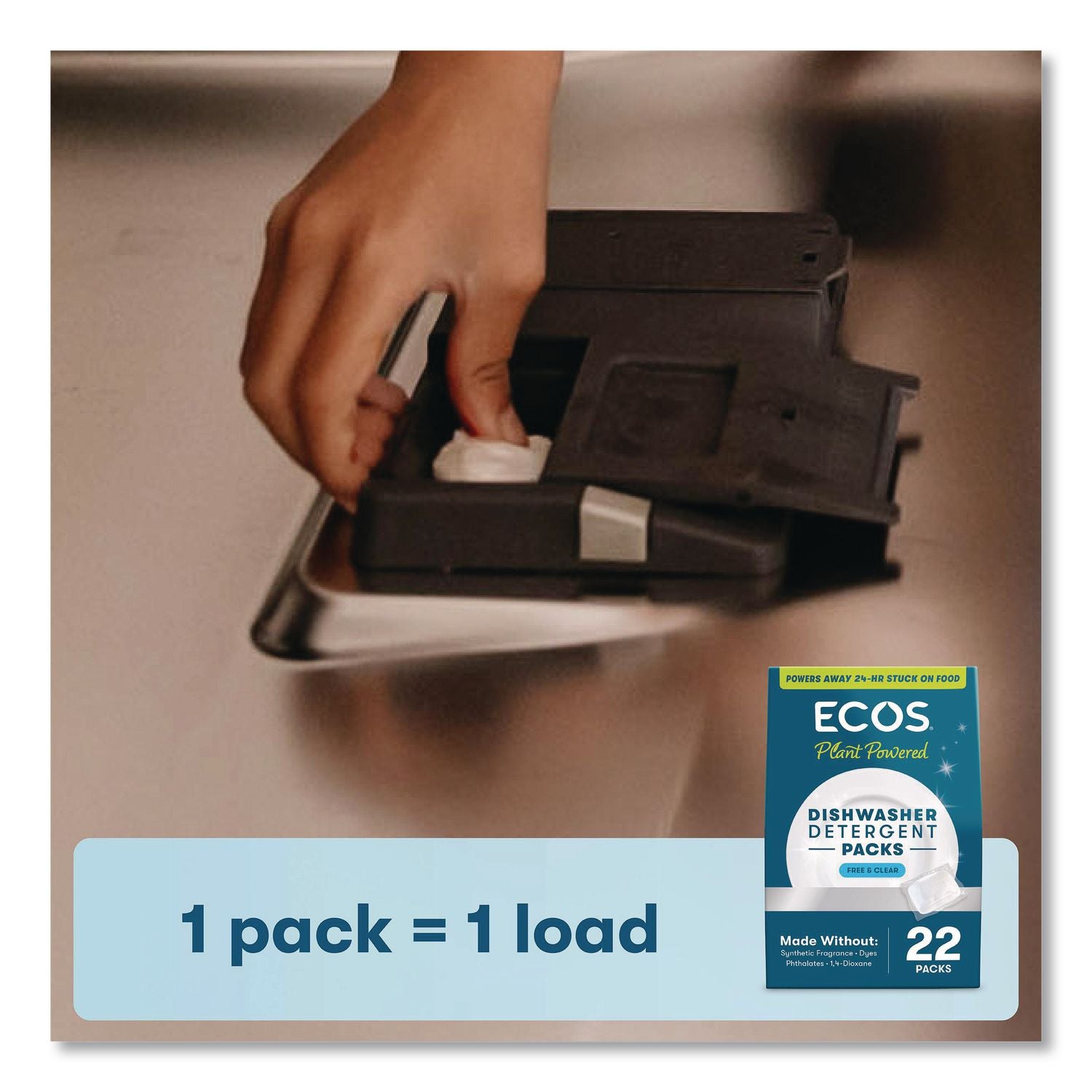 Dishwasher Detergent Packs, Free And Clear Scent, 16.4 Oz Pack, 22 Pods/Pack, 6 Packs/Carton