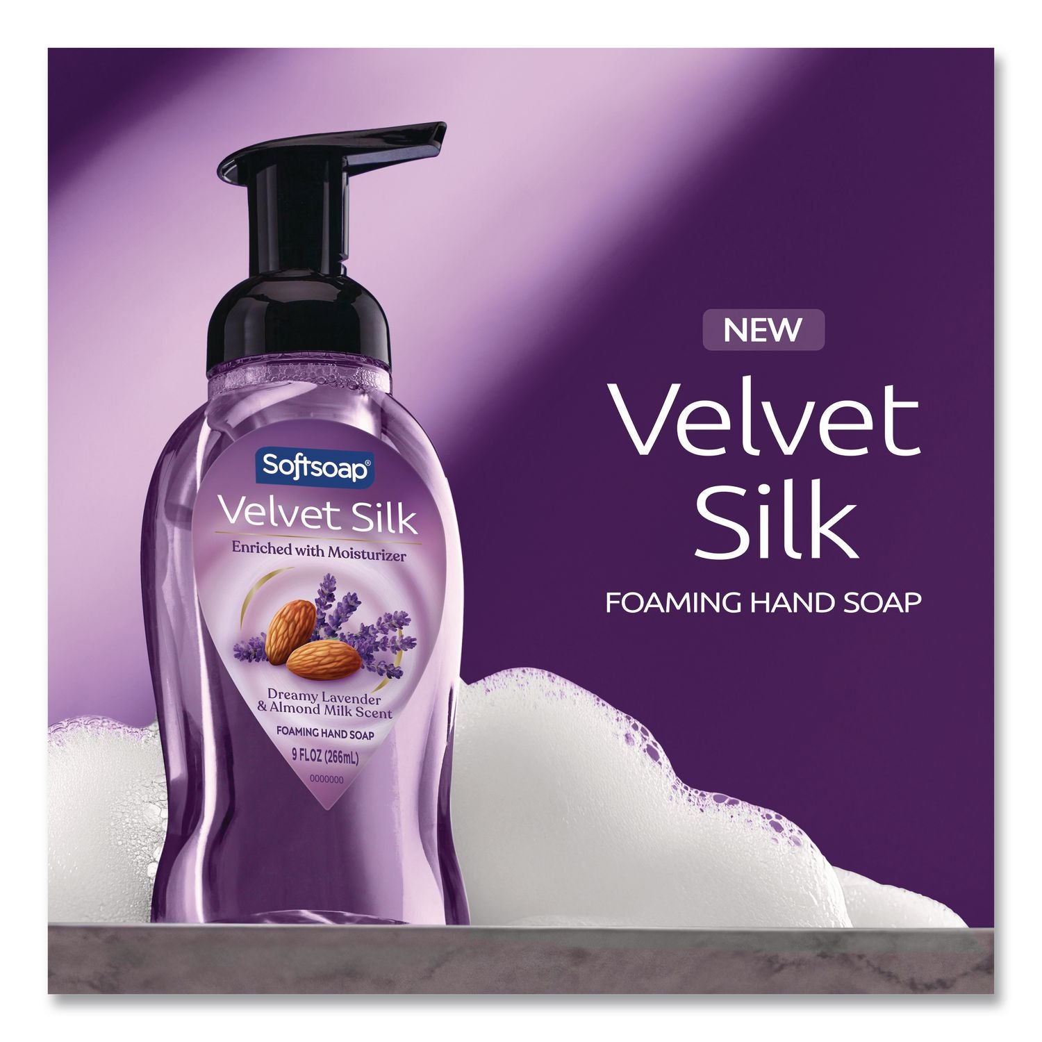 Velvet Silk Foaming Liquid Hand Soap, Lavender And Almond Milk, 9 Oz, 6/Carton