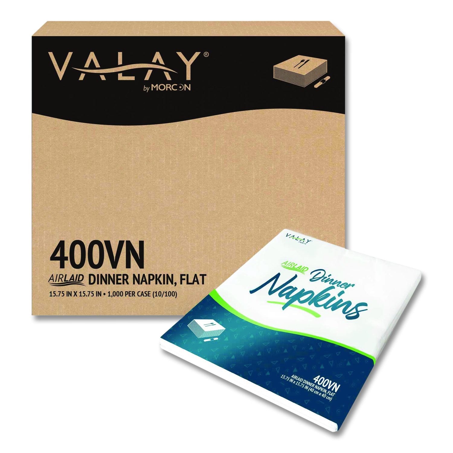 Valay Airlaid Flat Dinner Napkin, 1-Ply, 15.75 X 15.75, White, 100/Pack, 10 Packs/Carton