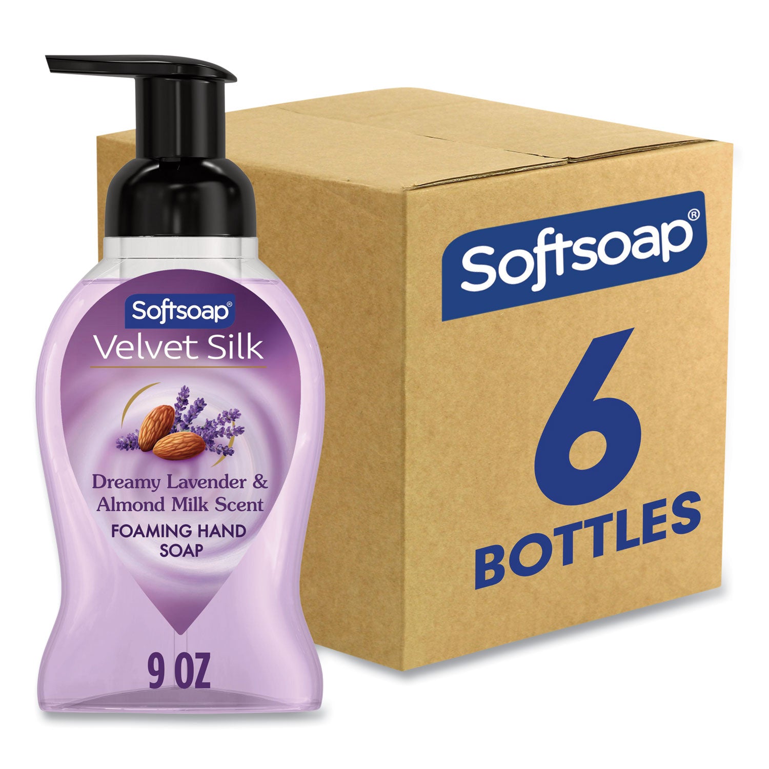 Velvet Silk Foaming Liquid Hand Soap, Lavender And Almond Milk, 9 Oz, 6/Carton