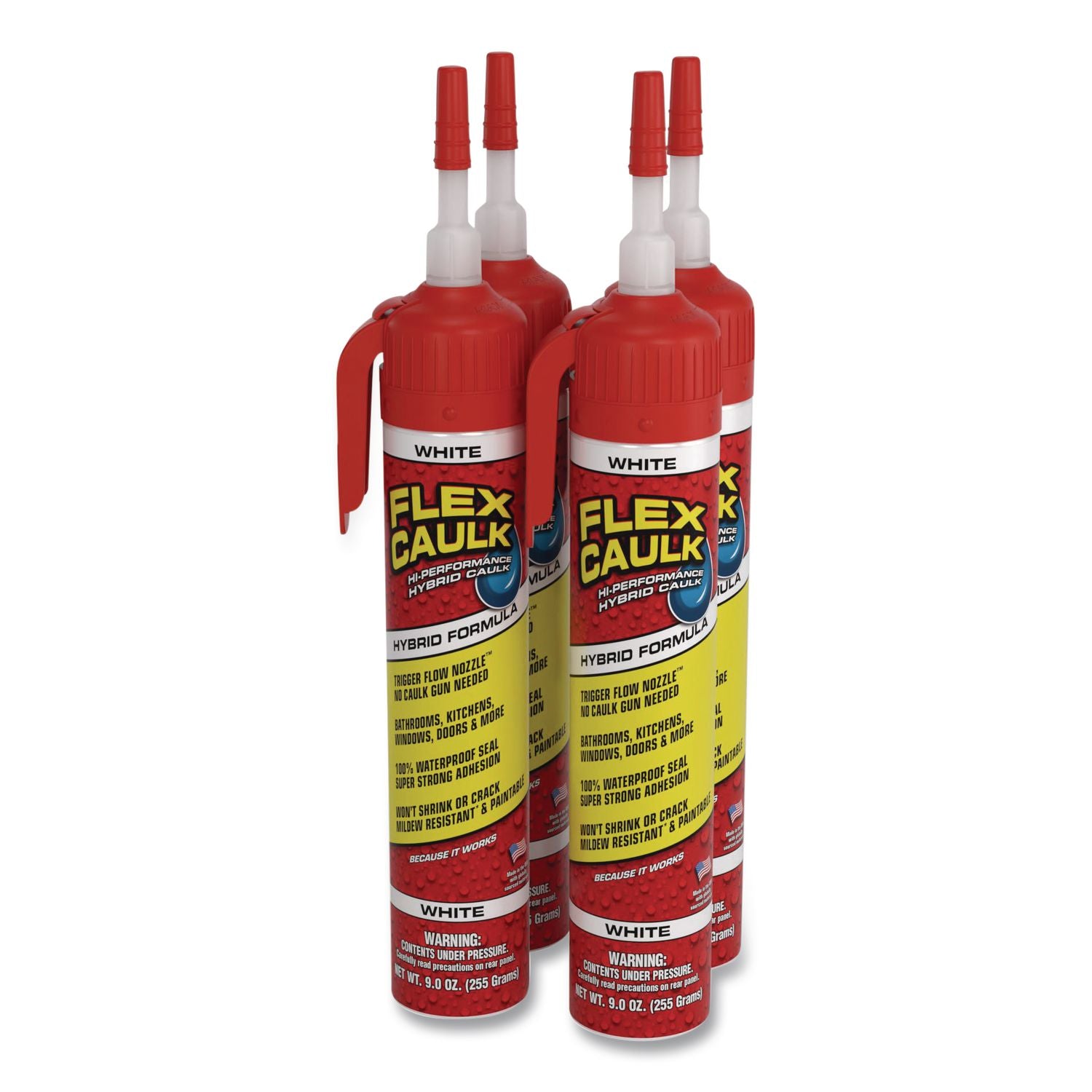 Flex Caulk Hi-Performance Hybrid Caulk, 9 Oz Aerosol Can, Dries White, 4/Carton