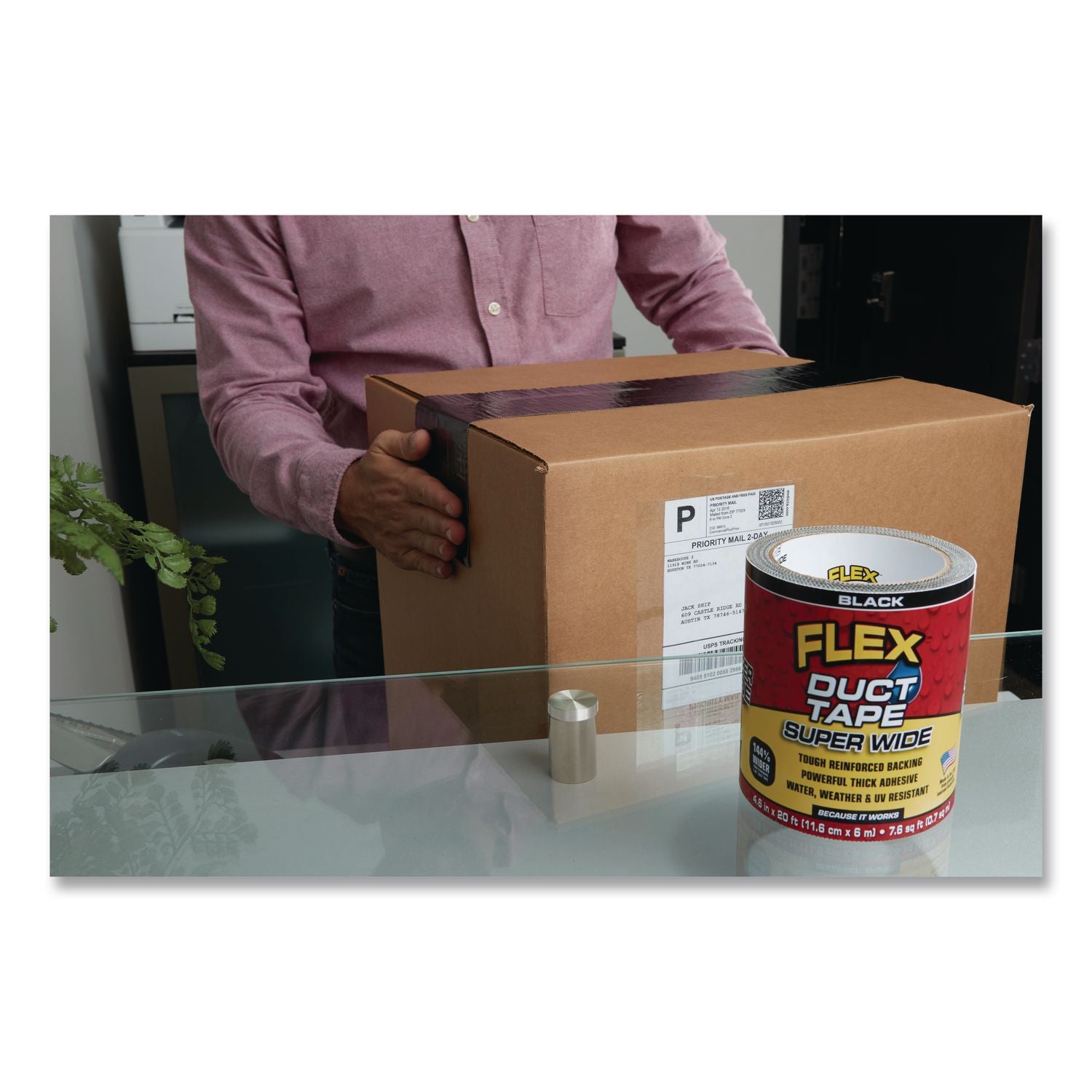 Flex Super Wide Duct Tape, 4" Core, 39 Mil Thick, 4.6" X 20 Ft, Black, 6/Carton