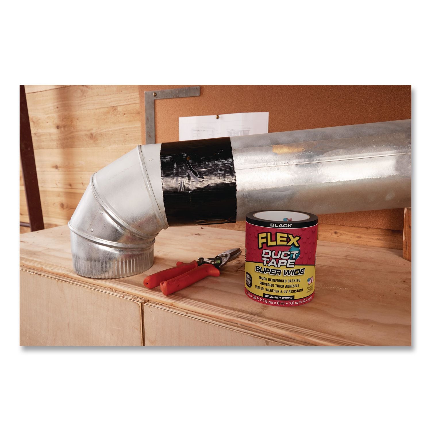 Flex Super Wide Duct Tape, 4" Core, 39 Mil Thick, 4.6" X 20 Ft, Black, 6/Carton