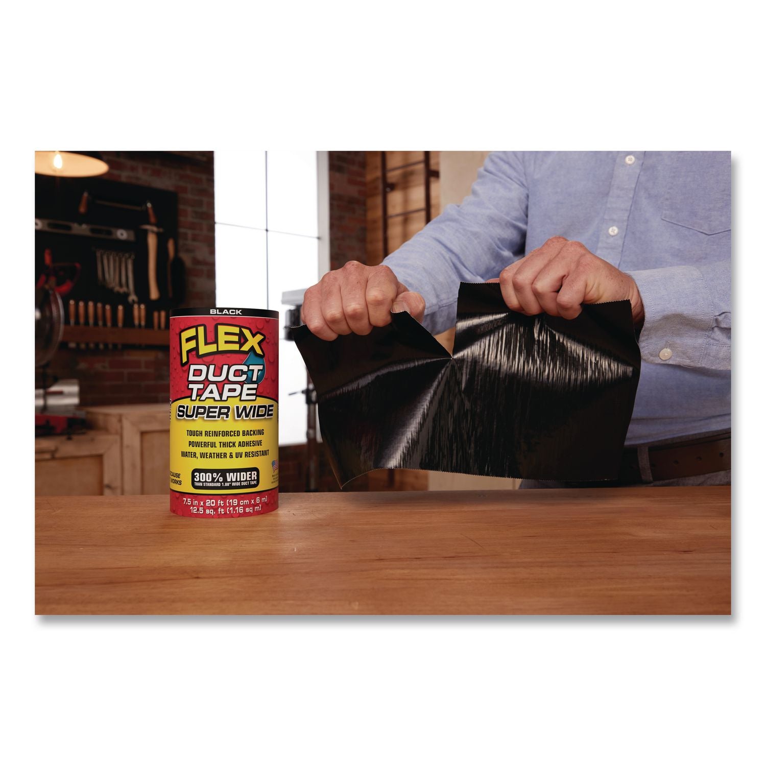 Flex Super Wide Duct Tape, 4" Core, 39 Mil Thick, 7.5" X 20 Ft, Black, 3/Carton
