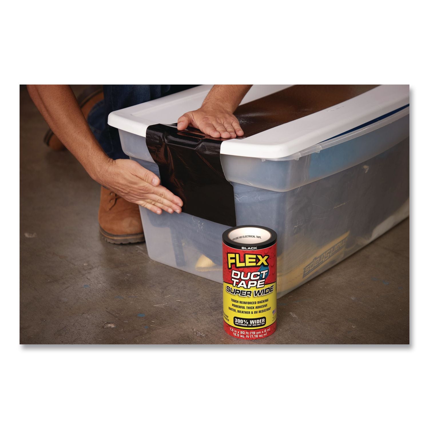 Flex Super Wide Duct Tape, 4" Core, 39 Mil Thick, 7.5" X 20 Ft, Black, 3/Carton