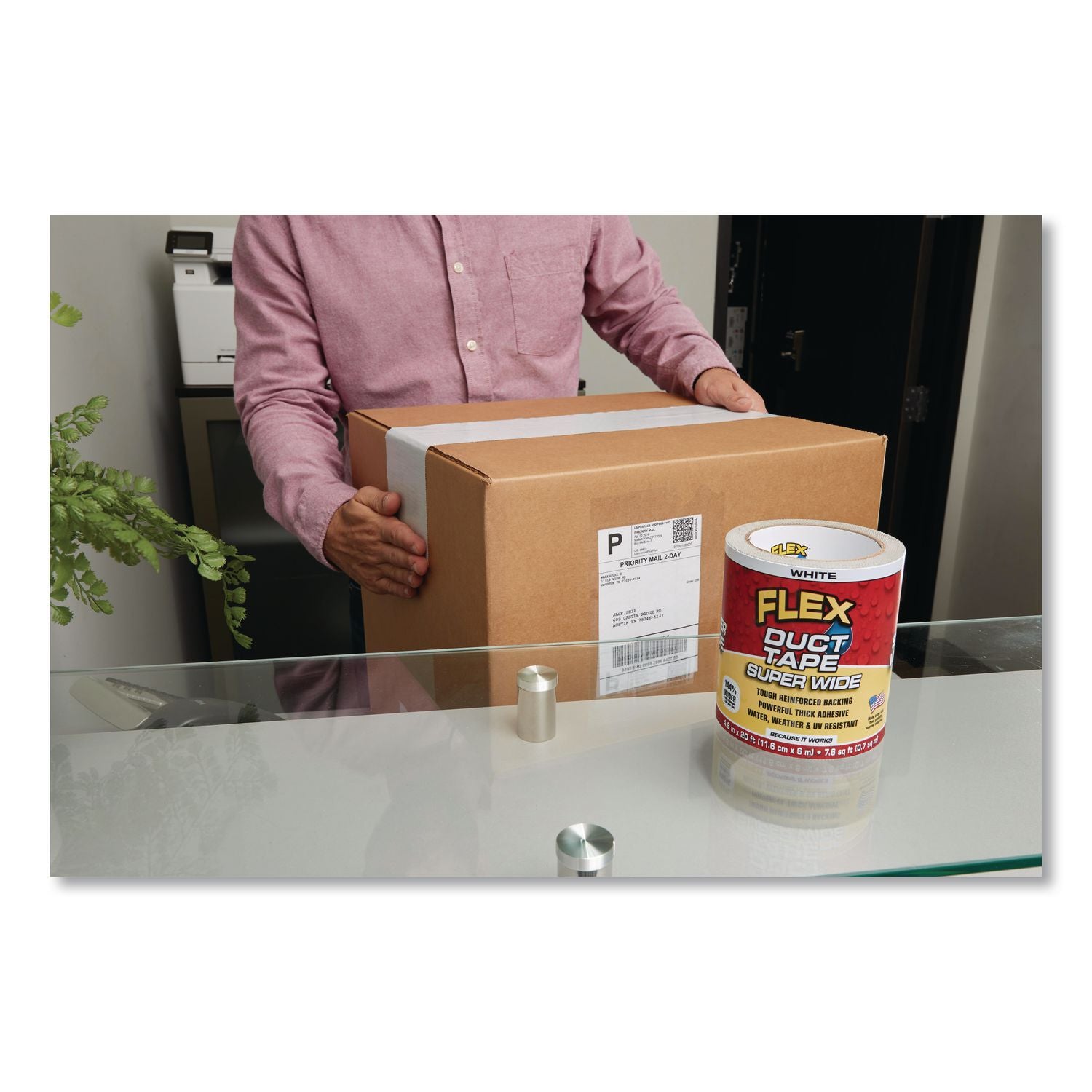 Flex Super Wide Duct Tape, 4" Core, 39 Mil Thick, 4.6" X 20 Ft, White, 6/Carton