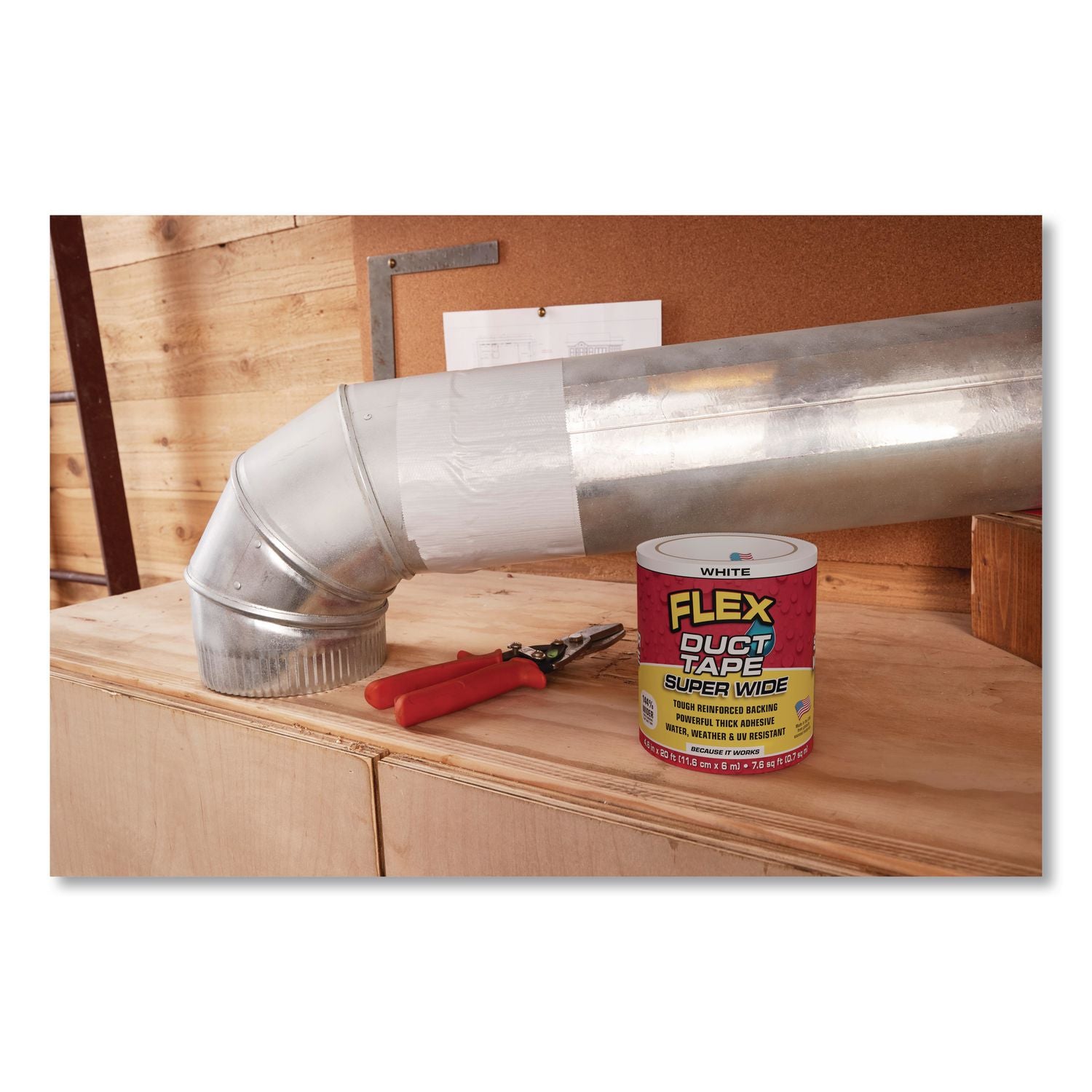 Flex Super Wide Duct Tape, 4" Core, 39 Mil Thick, 4.6" X 20 Ft, White, 6/Carton