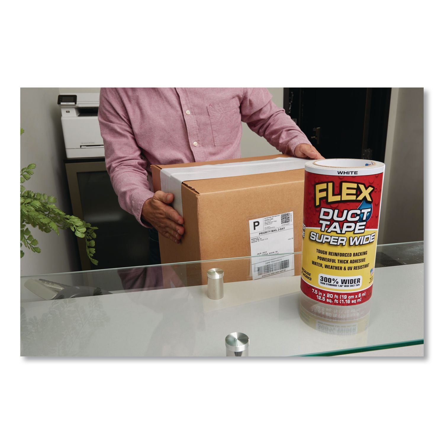 Flex Super Wide Duct Tape, 4" Core, 39 Mil Thick, 7.5" X 20 Ft, White, 3/Carton
