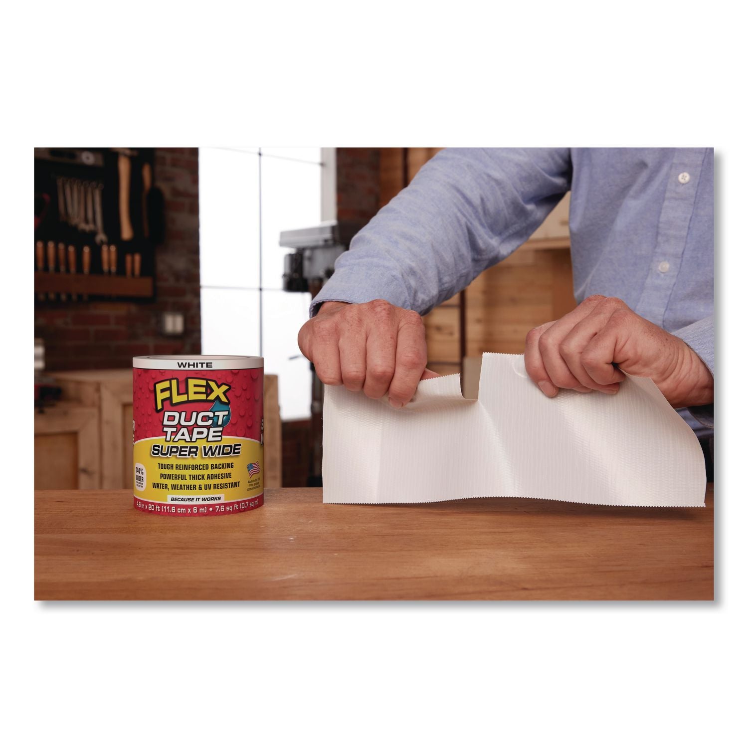 Flex Super Wide Duct Tape, 4" Core, 39 Mil Thick, 4.6" X 20 Ft, White, 6/Carton