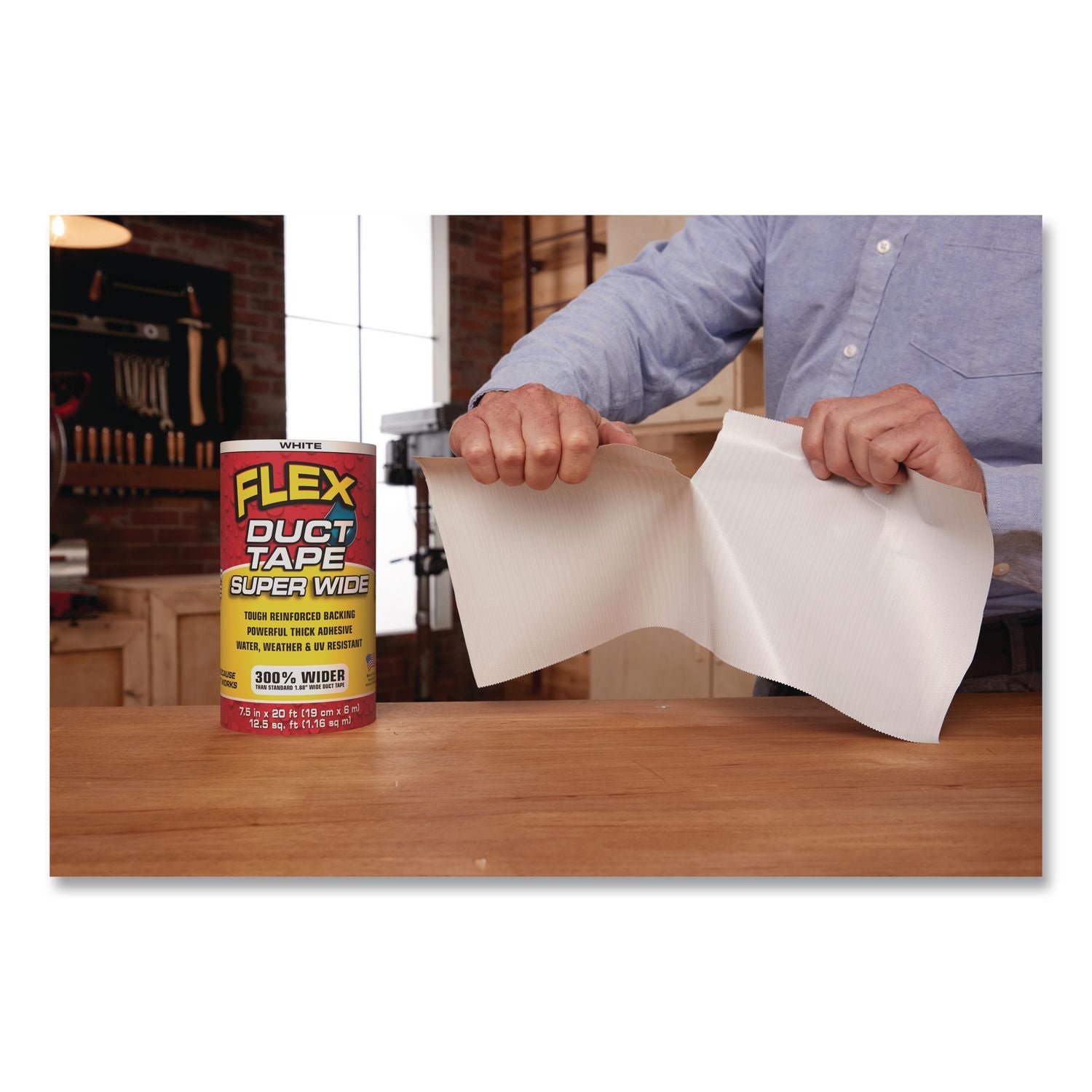 Flex Super Wide Duct Tape, 4" Core, 39 Mil Thick, 7.5" X 20 Ft, White, 3/Carton