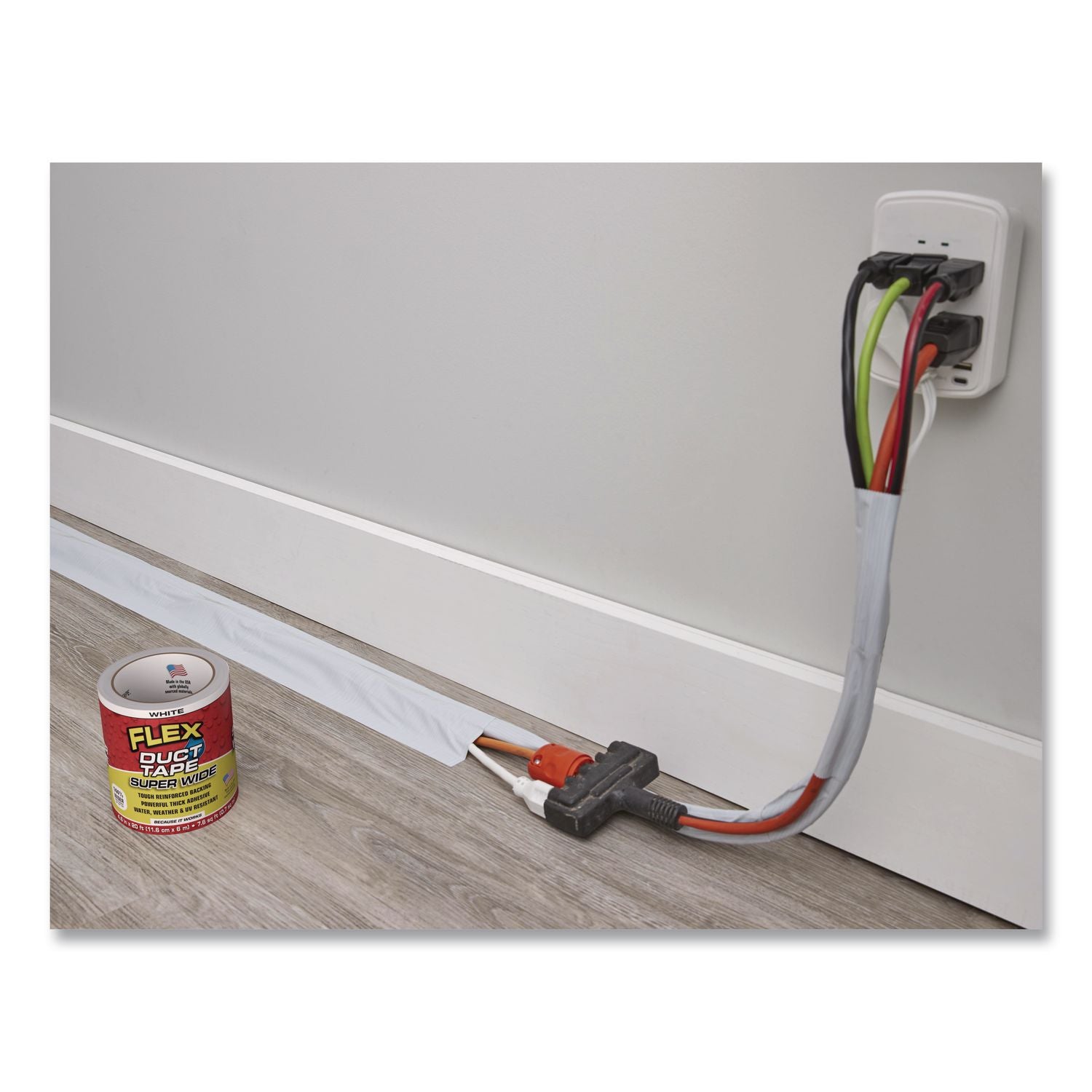 Flex Super Wide Duct Tape, 4" Core, 39 Mil Thick, 4.6" X 20 Ft, White, 6/Carton