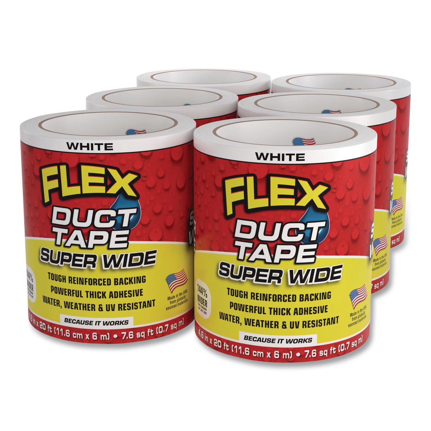 Flex Super Wide Duct Tape, 4" Core, 39 Mil Thick, 4.6" X 20 Ft, White, 6/Carton