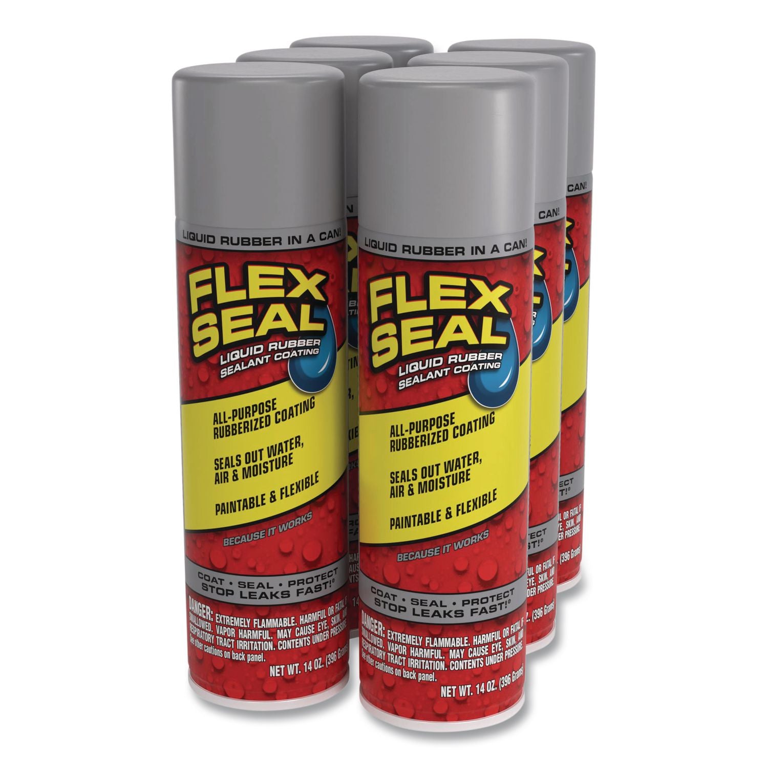 Flex Seal Liquid Rubber Sealant Coating Aerosol, 14 Oz Aerosol Can, Dries Gray, 6/Carton