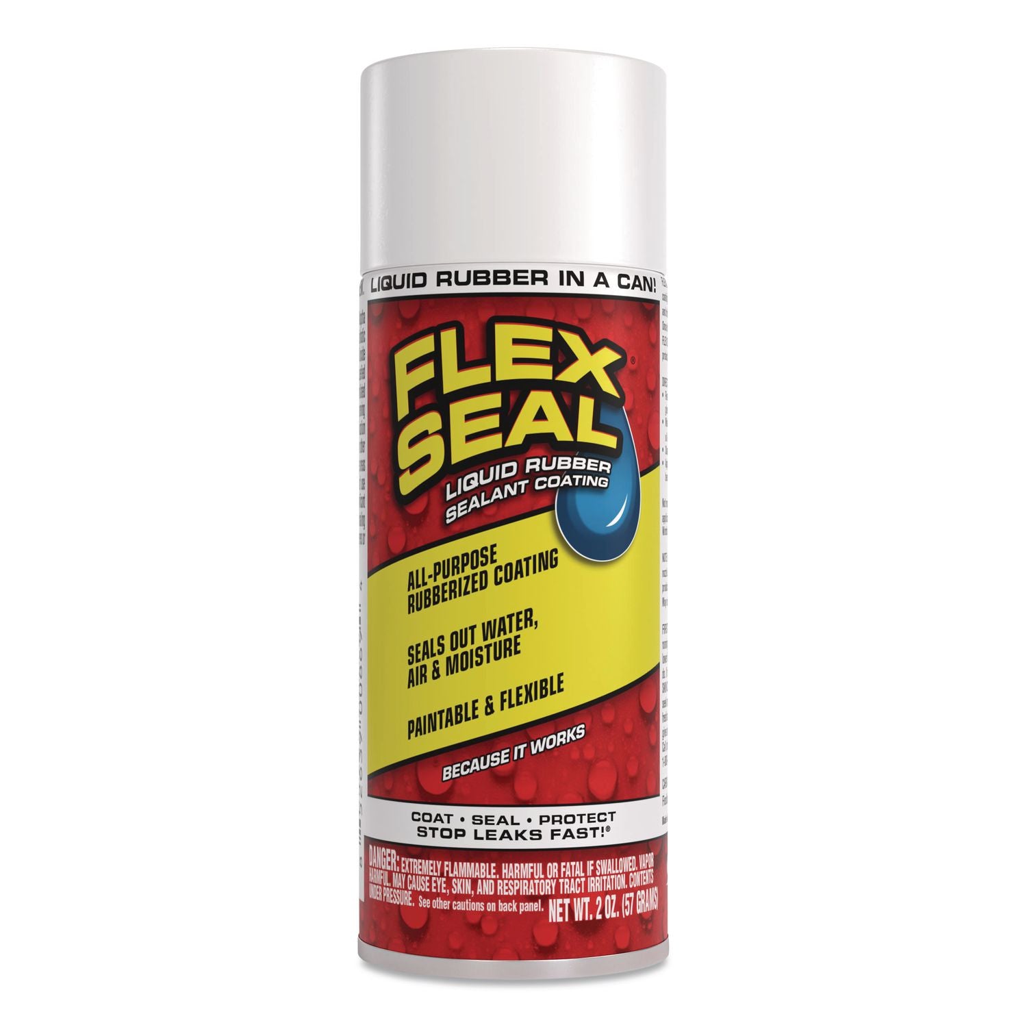 Flex Seal Liquid Rubber Sealant Coating Aerosol, 2 Oz Aerosol Can, Dries White, 12/Carton