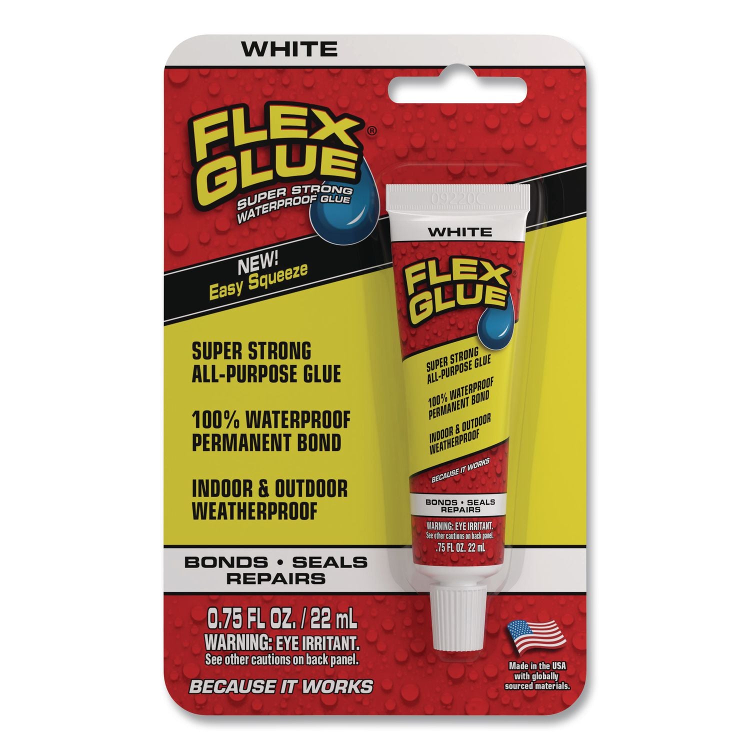 Flex Glue Super Strong Waterproof Glue, 0.75 Oz, Dries White, 8/Carton