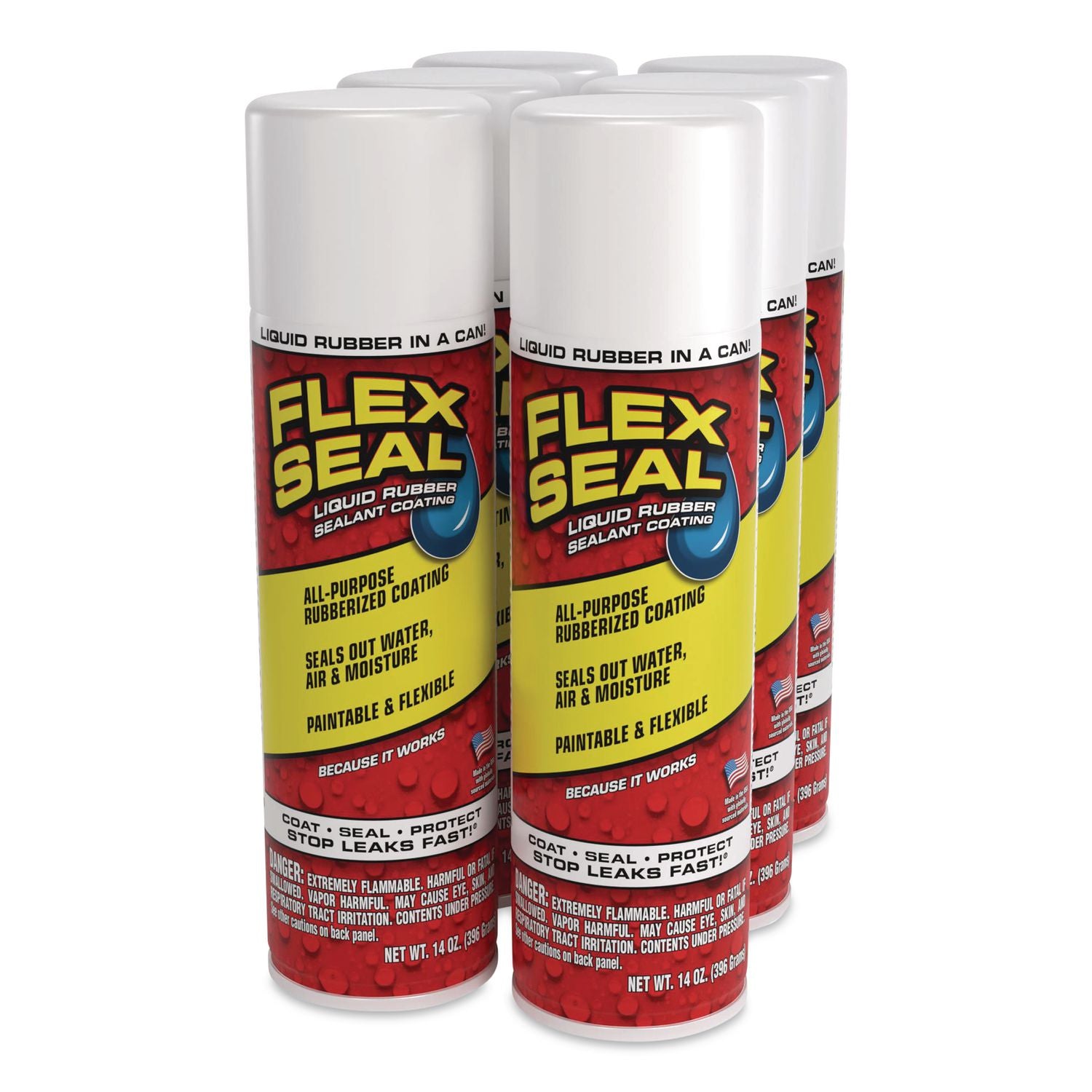 Flex Seal Liquid Rubber Sealant Coating Aerosol, 14 Oz Aerosol Can, Dries White, 6/Carton