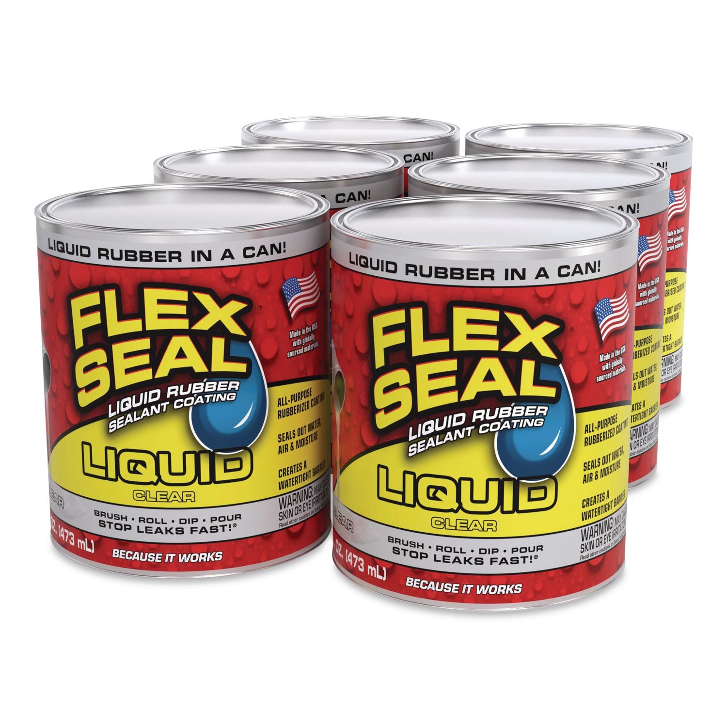 Flex Seal Liquid Rubber Sealant Coating Liquid, 16 Oz Can, Dries Clear, 6/Carton