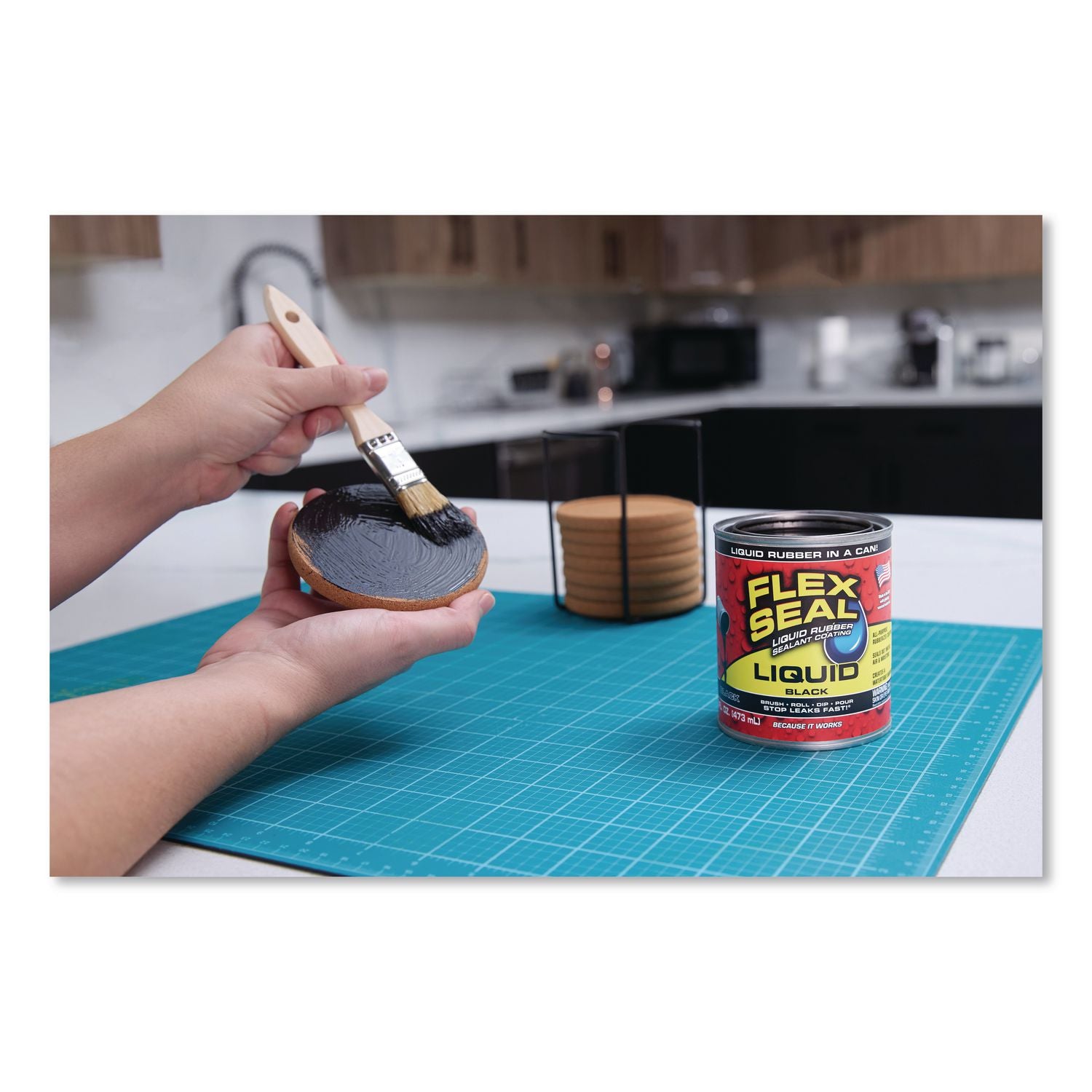 Flex Seal Liquid Rubber Sealant Coating Liquid, 16 Oz Can, Dries Black, 6/Carton