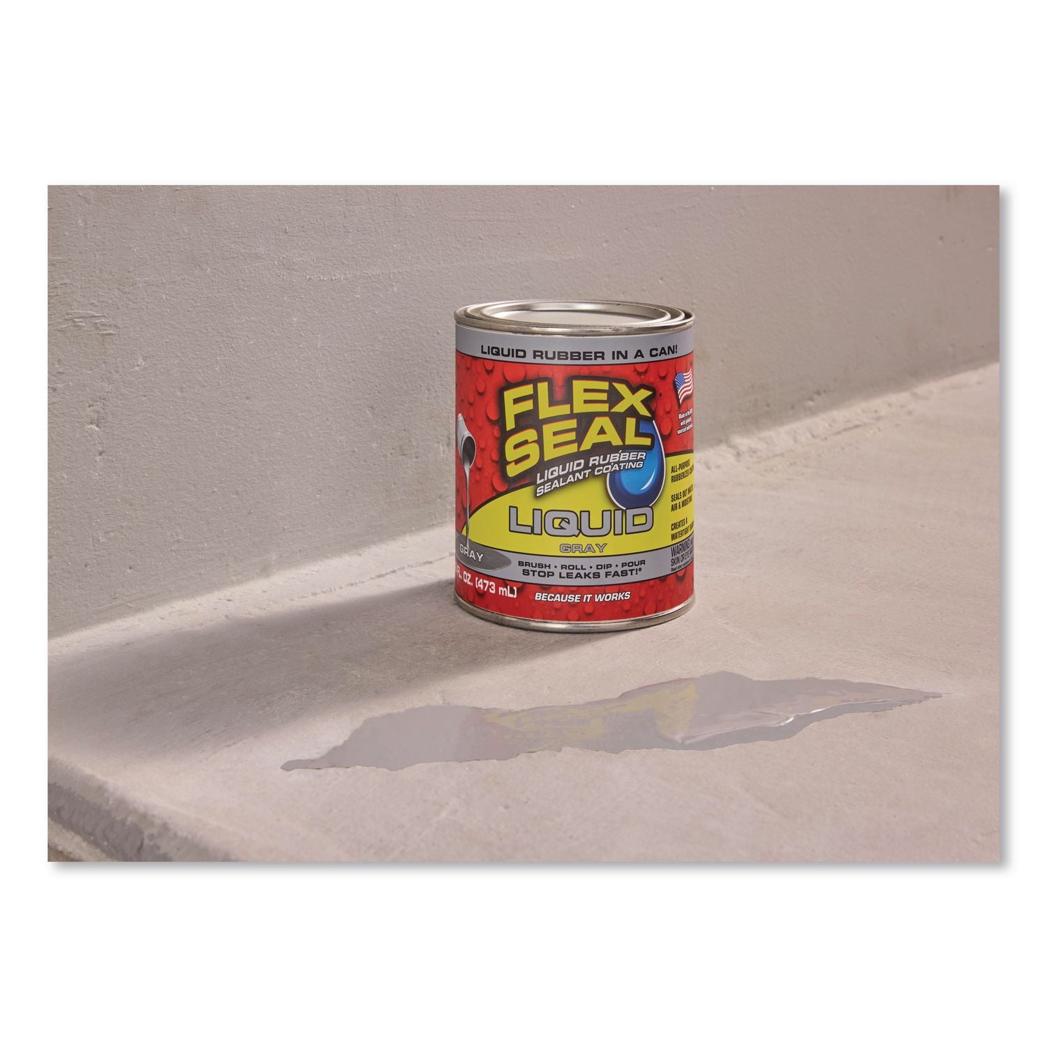 Flex Seal Liquid Rubber Sealant Coating Liquid, 16 Oz Can, Dries Gray, 6/Carton