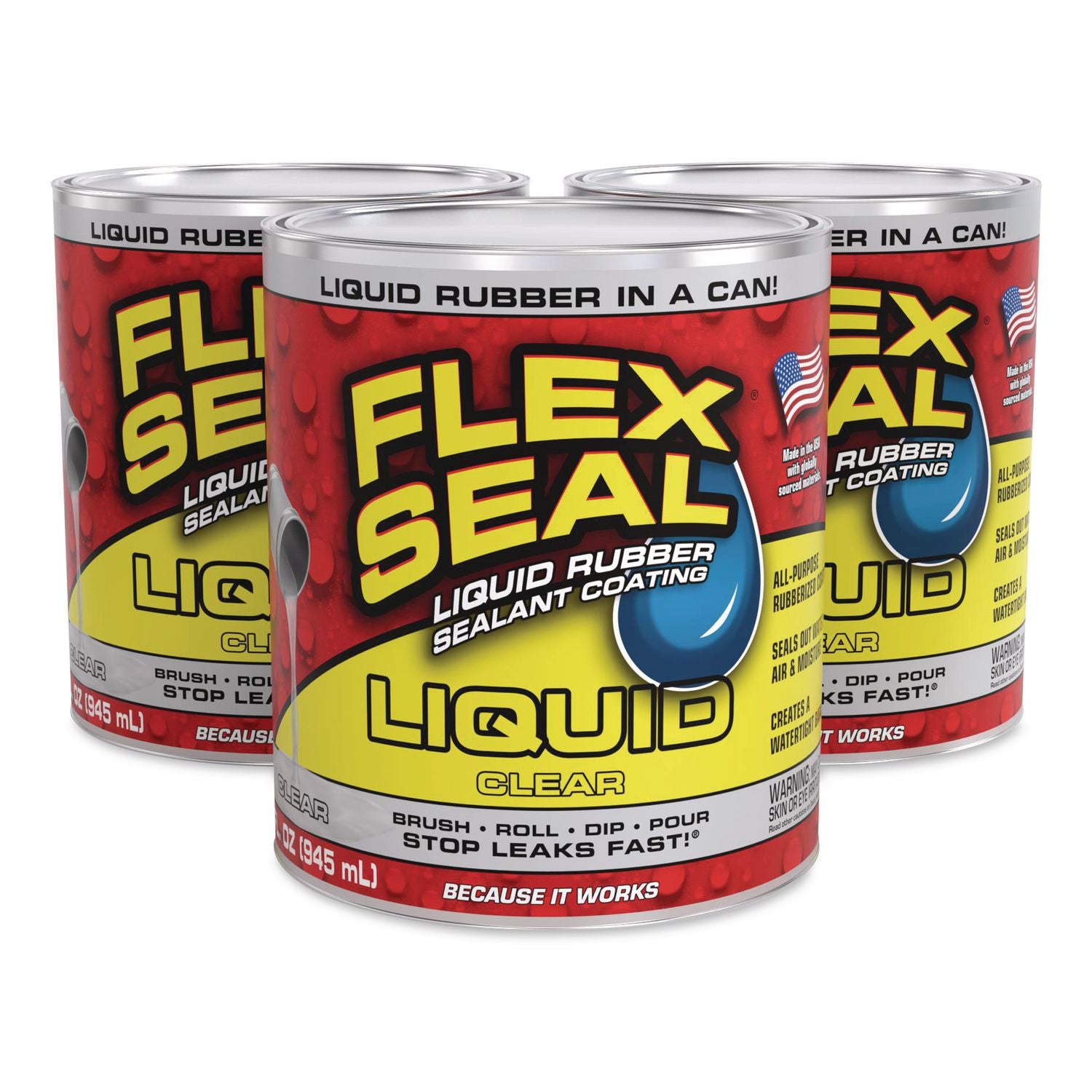 Flex Seal Liquid Rubber Sealant Coating Liquid, 32 Oz Can, Dries Clear, 6/Carton