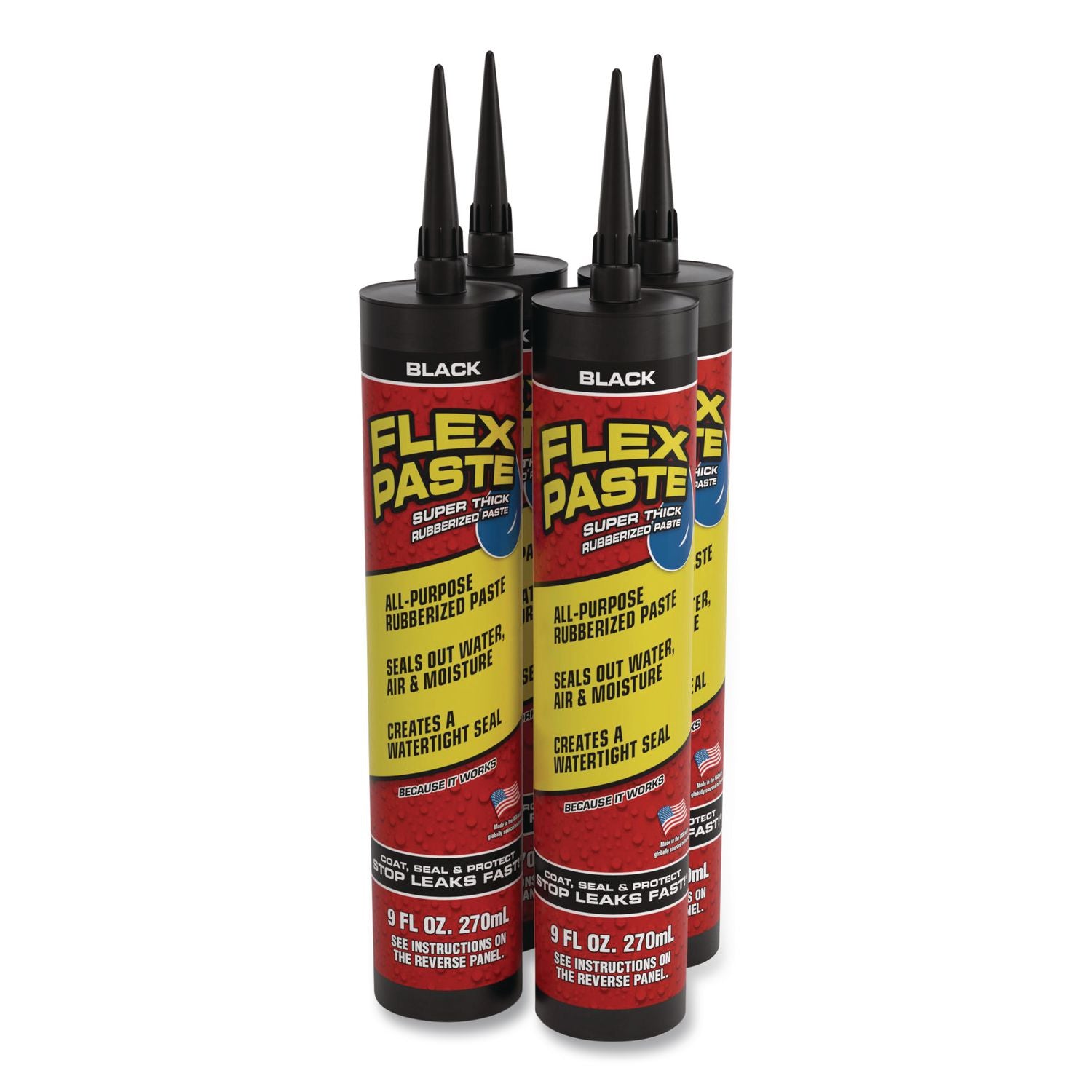 Flex Paste Super Thick Rubberized Paste, 9 Oz Cartridge, Dries Black, 4/Carton