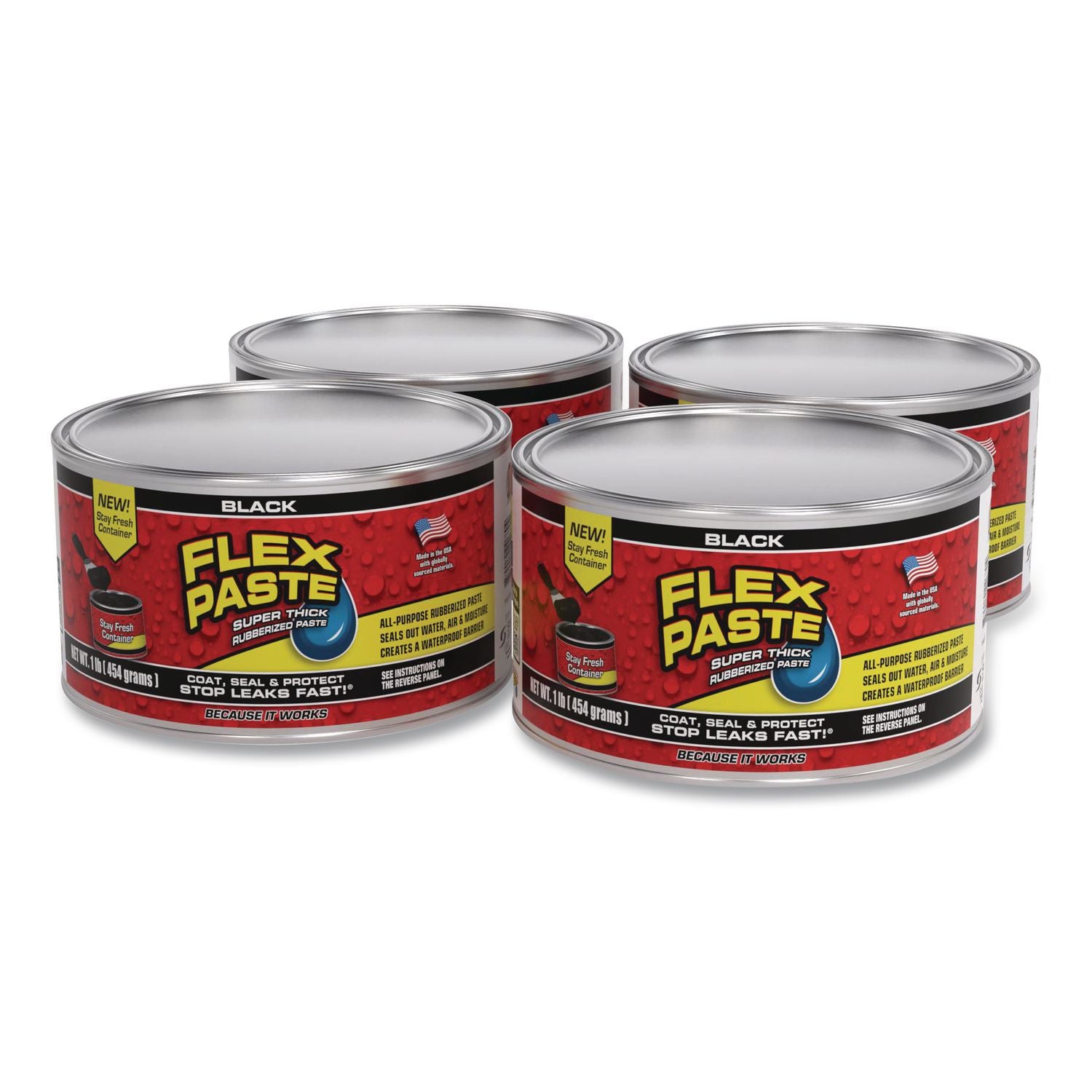 Flex Paste Super Thick Rubberized Paste, 1 Lb Can, Dries Black, 4/Carton