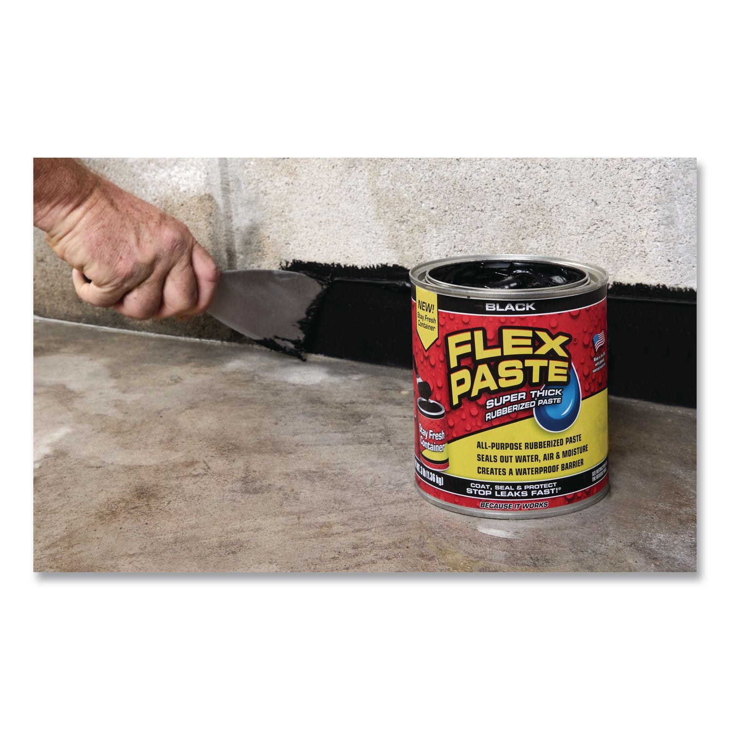 Flex Paste Super Thick Rubberized Paste, 3 Lb Can, Dries Black, 4/Carton