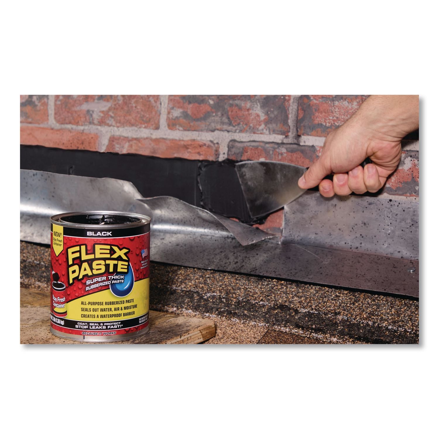 Flex Paste Super Thick Rubberized Paste, 3 Lb Can, Dries Black, 4/Carton