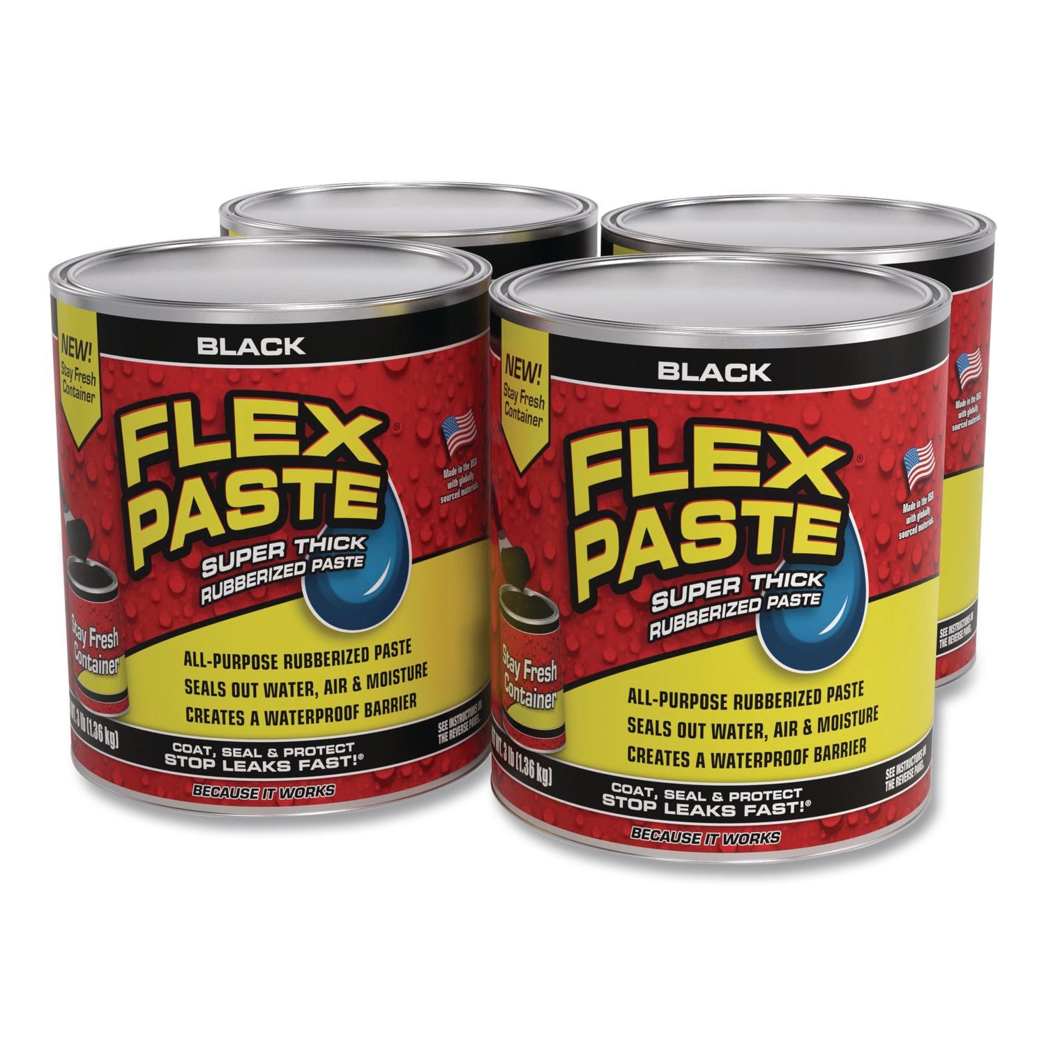Flex Paste Super Thick Rubberized Paste, 3 Lb Can, Dries Black, 4/Carton
