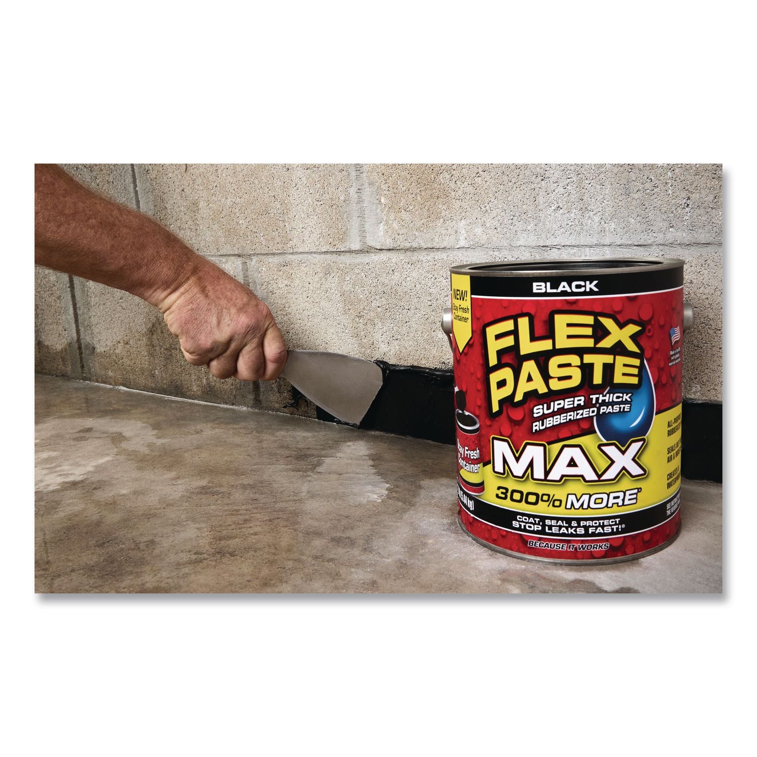 Flex Paste Super Thick Rubberized Paste Max, 12 Lb Can, Dries Black, 2/Carton
