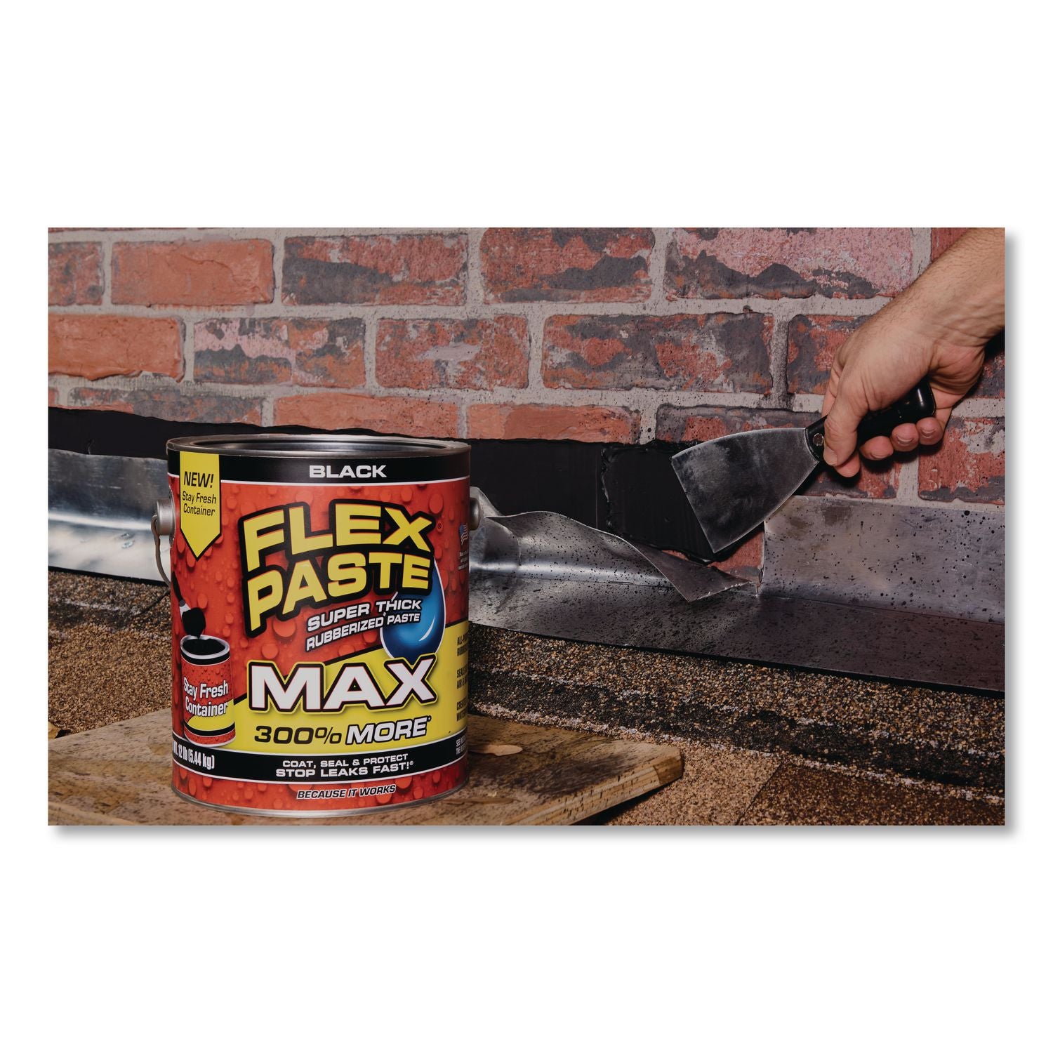 Flex Paste Super Thick Rubberized Paste Max, 12 Lb Can, Dries Black, 2/Carton