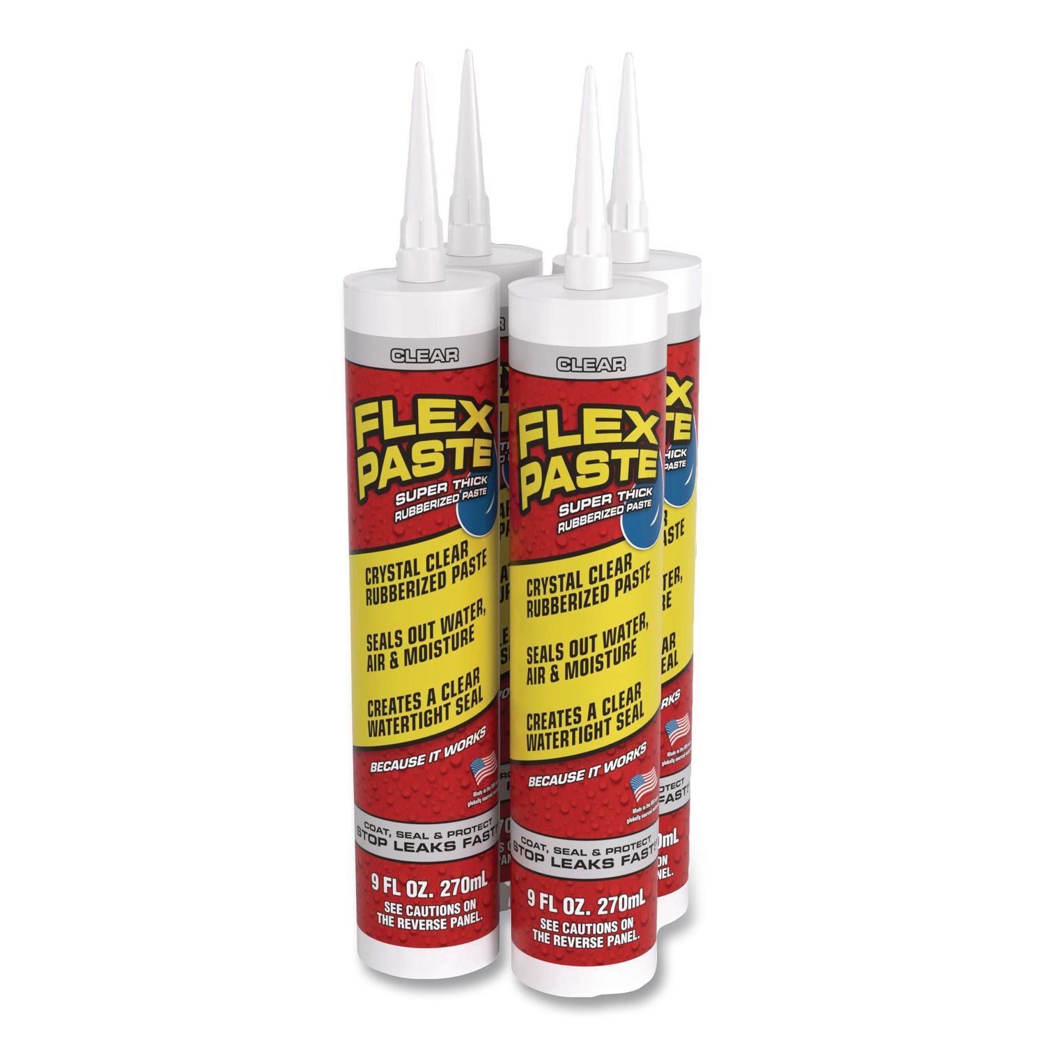 Flex Paste Super Thick Rubberized Paste, 9 Oz Cartridge, Dries Clear, 4/Carton