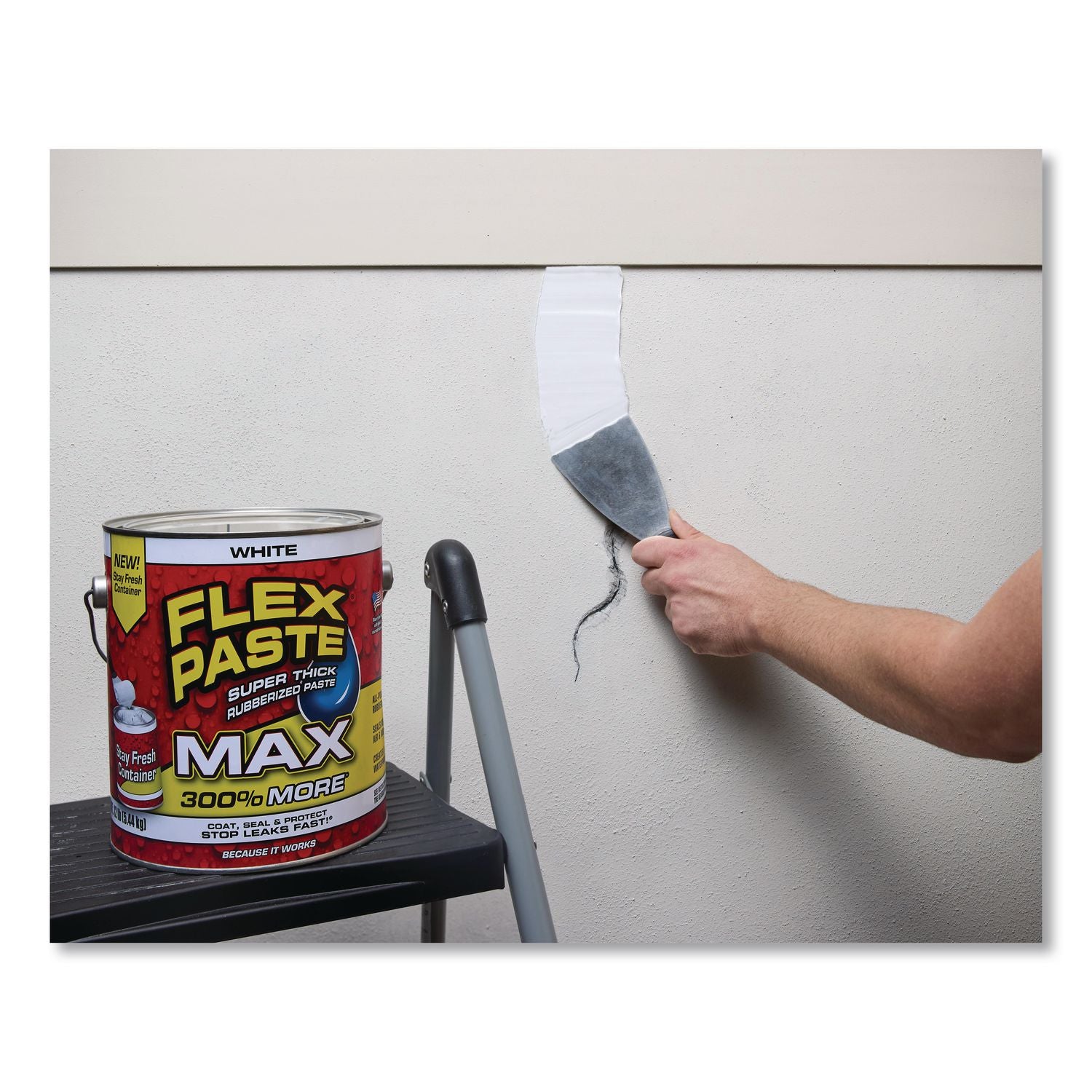 Flex Paste Super Thick Rubberized Paste Max, 12 Lb Can, Dries White, 2/Carton