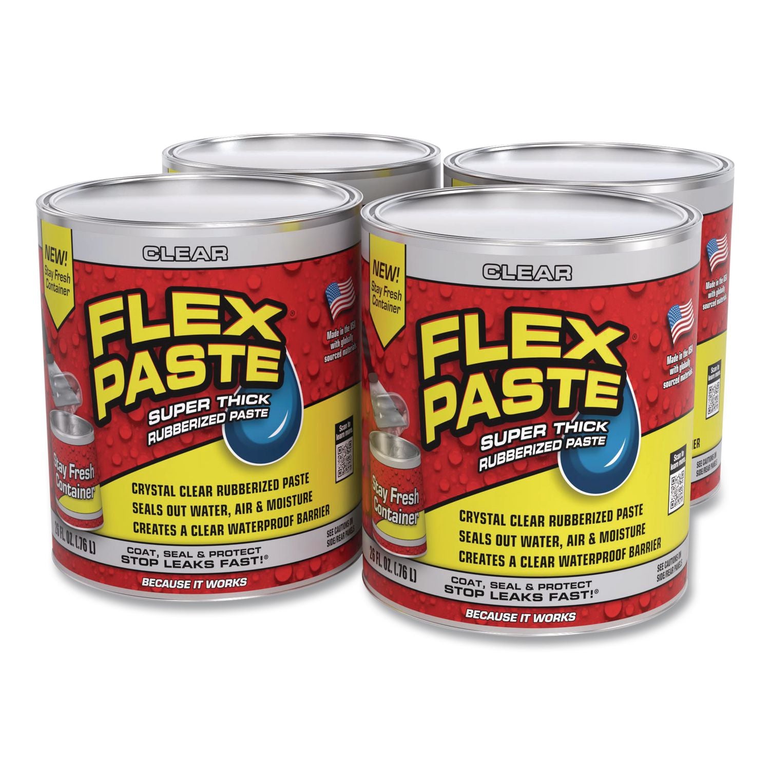 Flex Paste Super Thick Rubberized Paste, 26 Oz Can, Dries Clear, 4/Carton