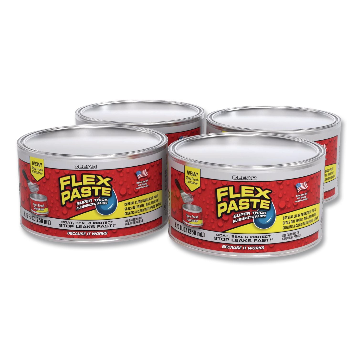 Flex Paste Super Thick Rubberized Paste, 1 Lb Can, Dries Clear, 4/Carton