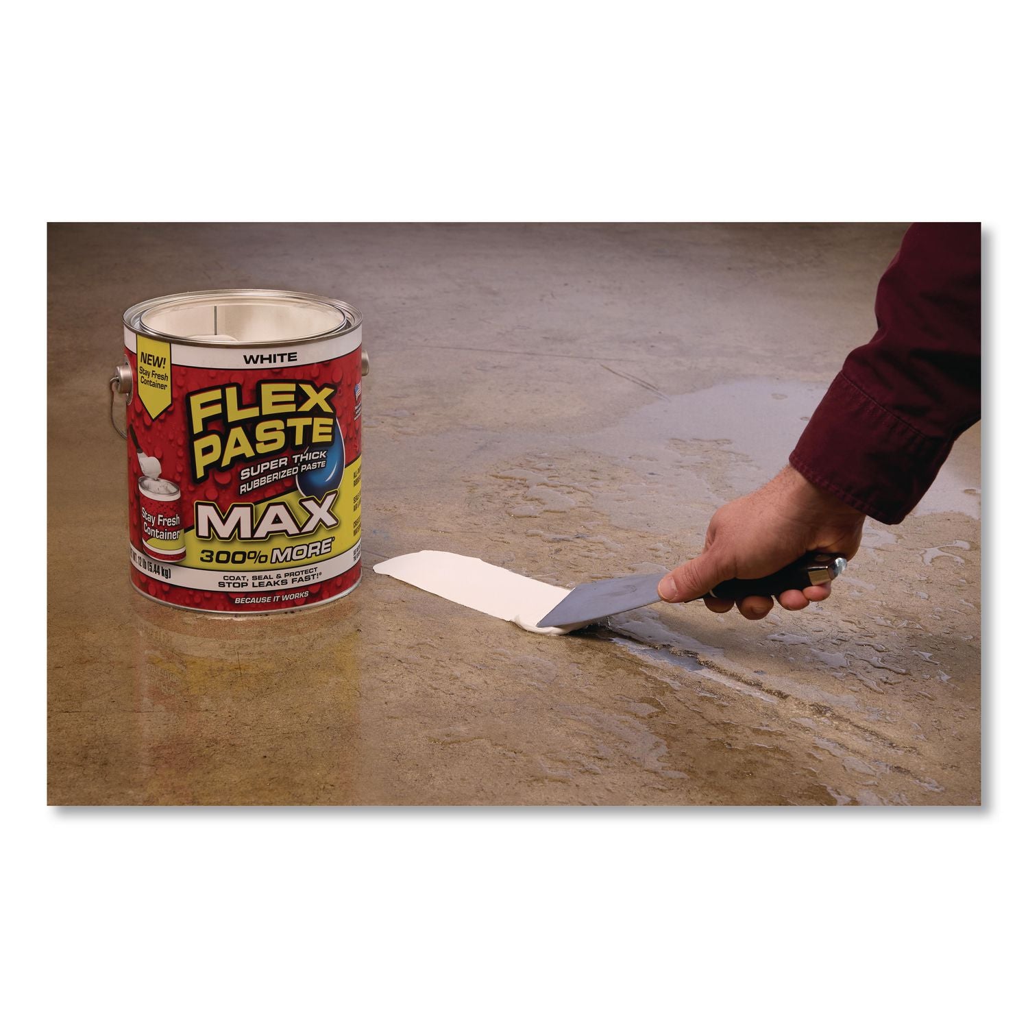 Flex Paste Super Thick Rubberized Paste Max, 12 Lb Can, Dries White, 2/Carton