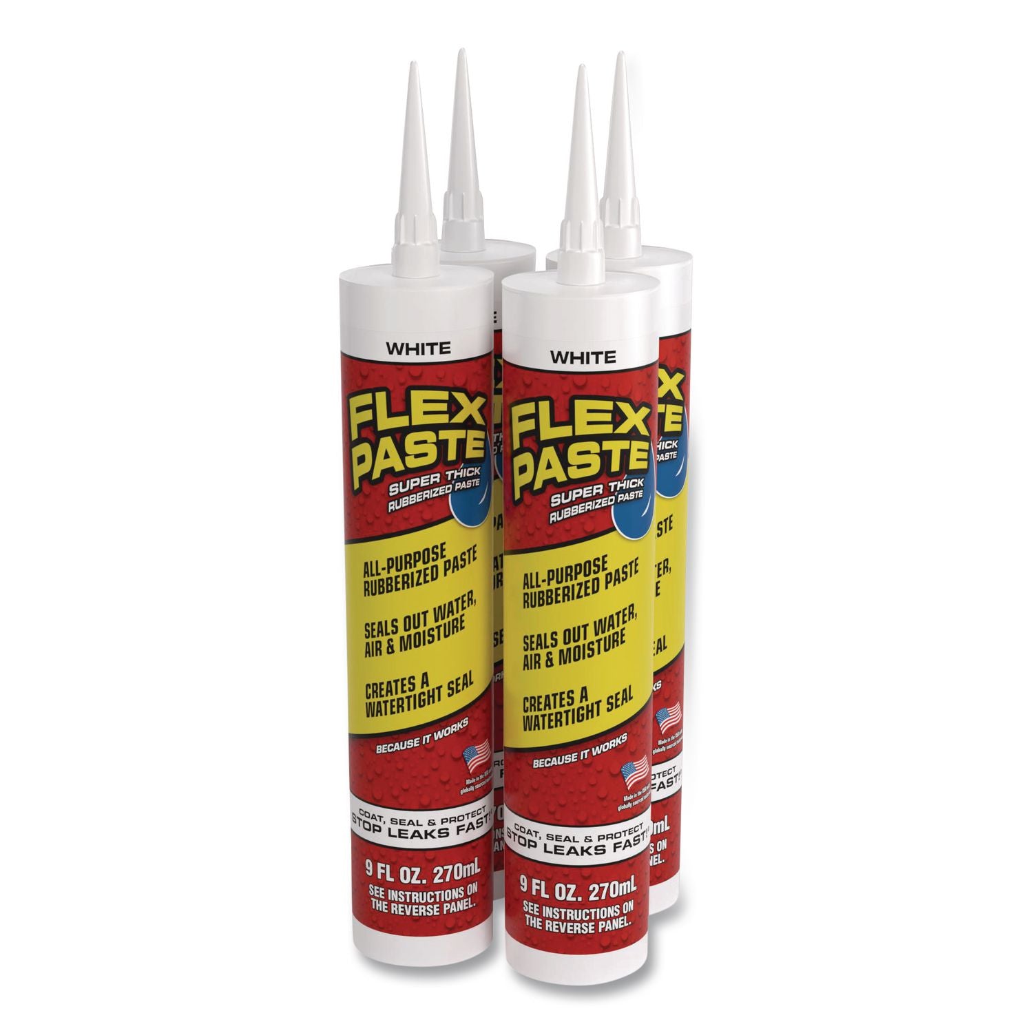 Flex Paste Super Thick Rubberized Paste, 9 Oz Cartridge, Dries White, 4/Carton