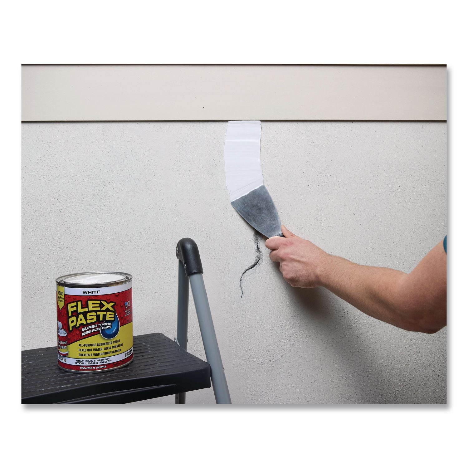 Flex Paste Super Thick Rubberized Paste, 3 Lb Can, Dries White, 4/Carton