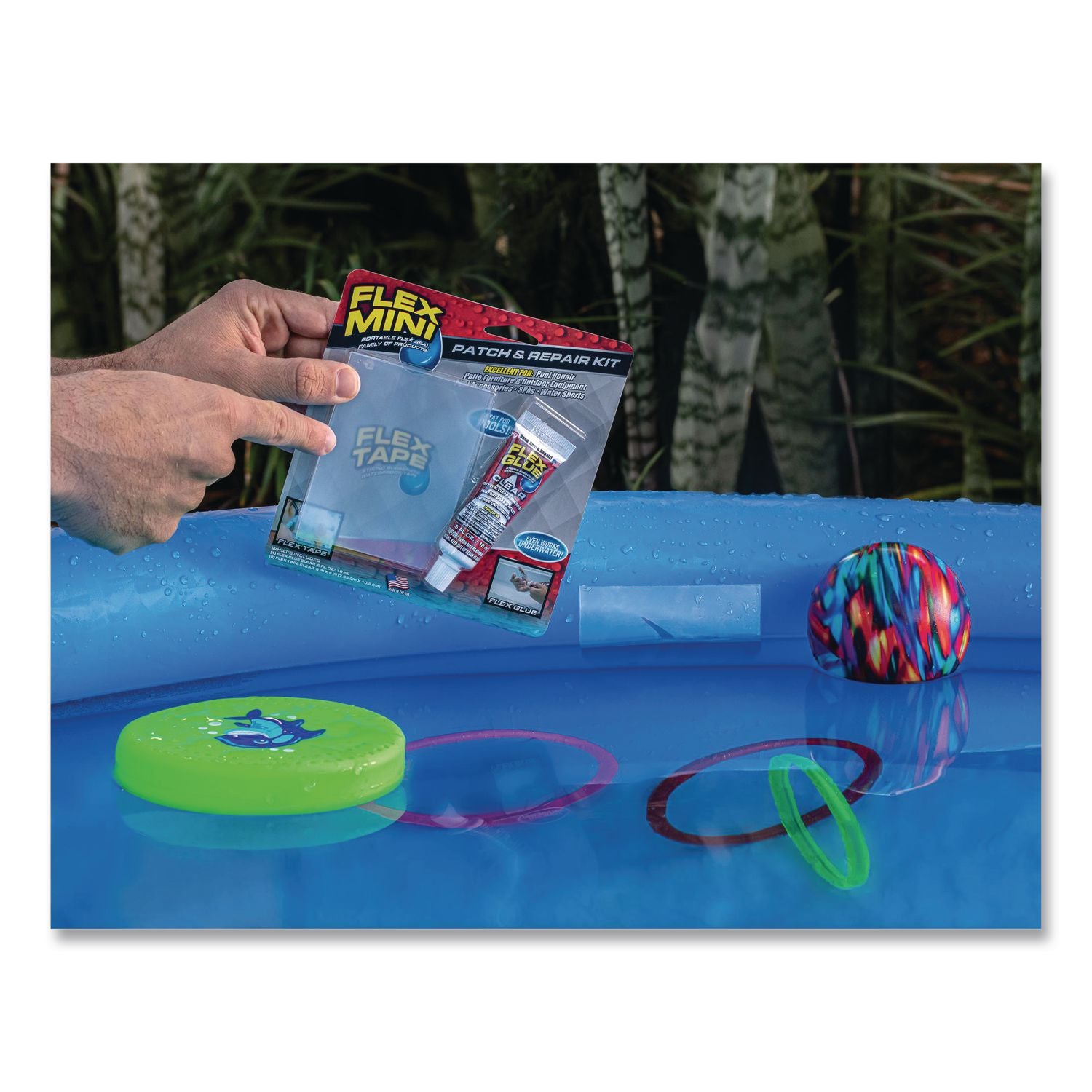 Pool Patch And Repair Kit, Flex Glue Mini Clear 0.6 Oz Tube And (2) Flex Tape Mini Clear Patches 3" X 4", 12/Carton
