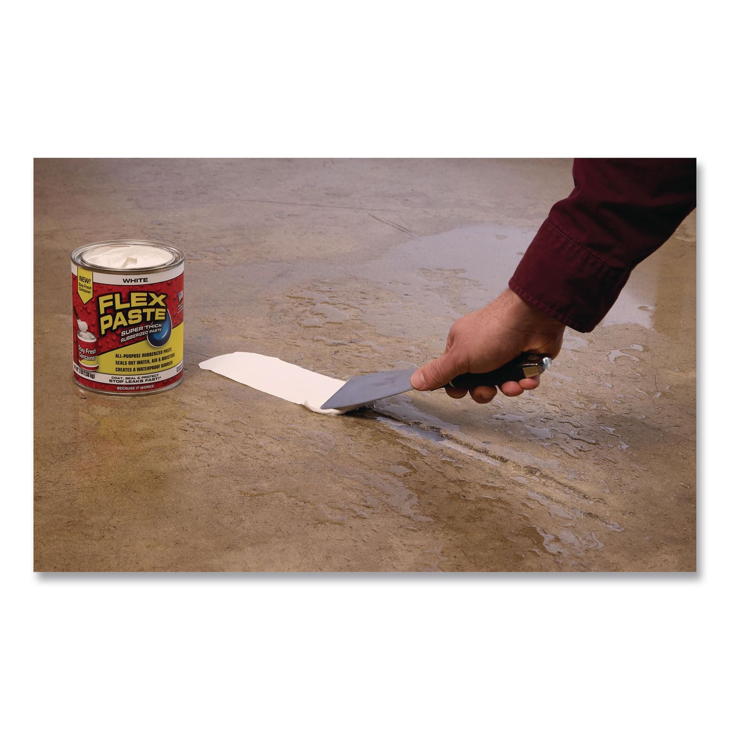 Flex Paste Super Thick Rubberized Paste, 3 Lb Can, Dries White, 4/Carton