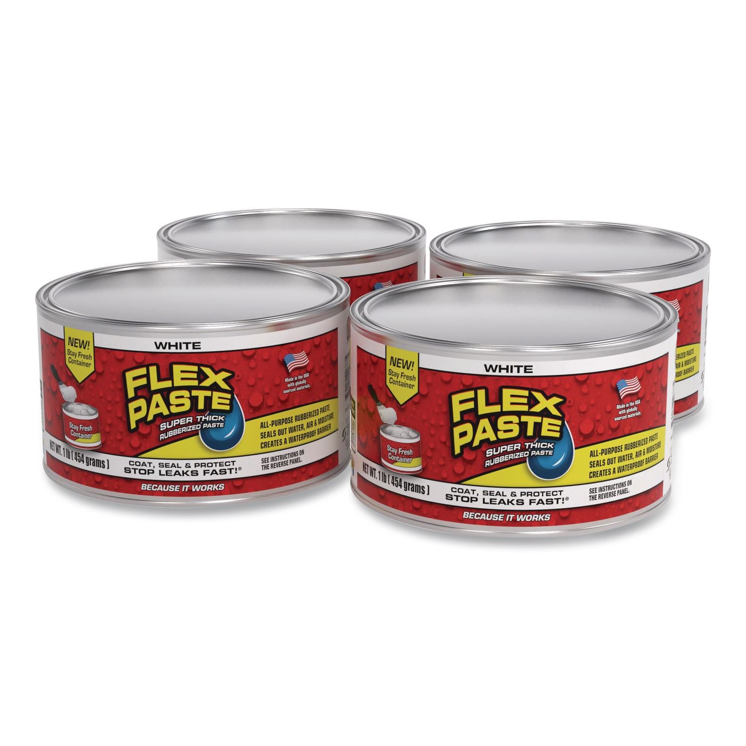 Flex Paste Super Thick Rubberized Paste, 1 Lb Can, Dries White, 4/Carton